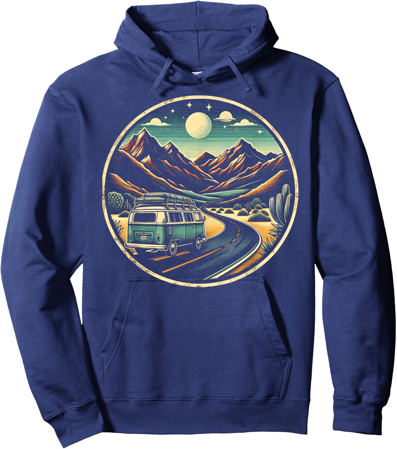 Retro Adventure Apparel Vintage Van Scenic Road Trip Hoodie - Hoodie | Navy