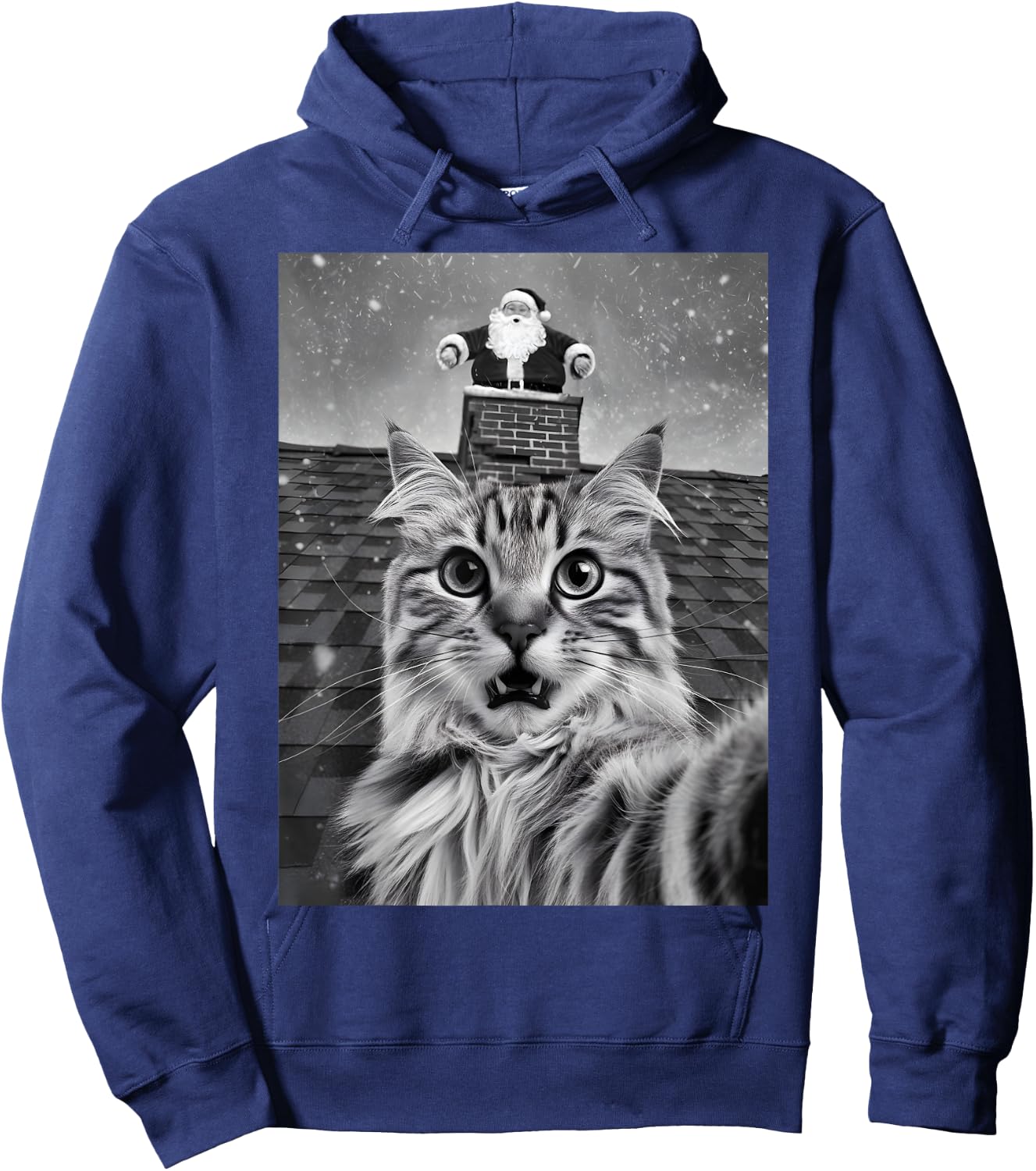 Cat Selfie With Santa Claus PJ Party Merry Christmas Hoodie - Hoodie | Navy