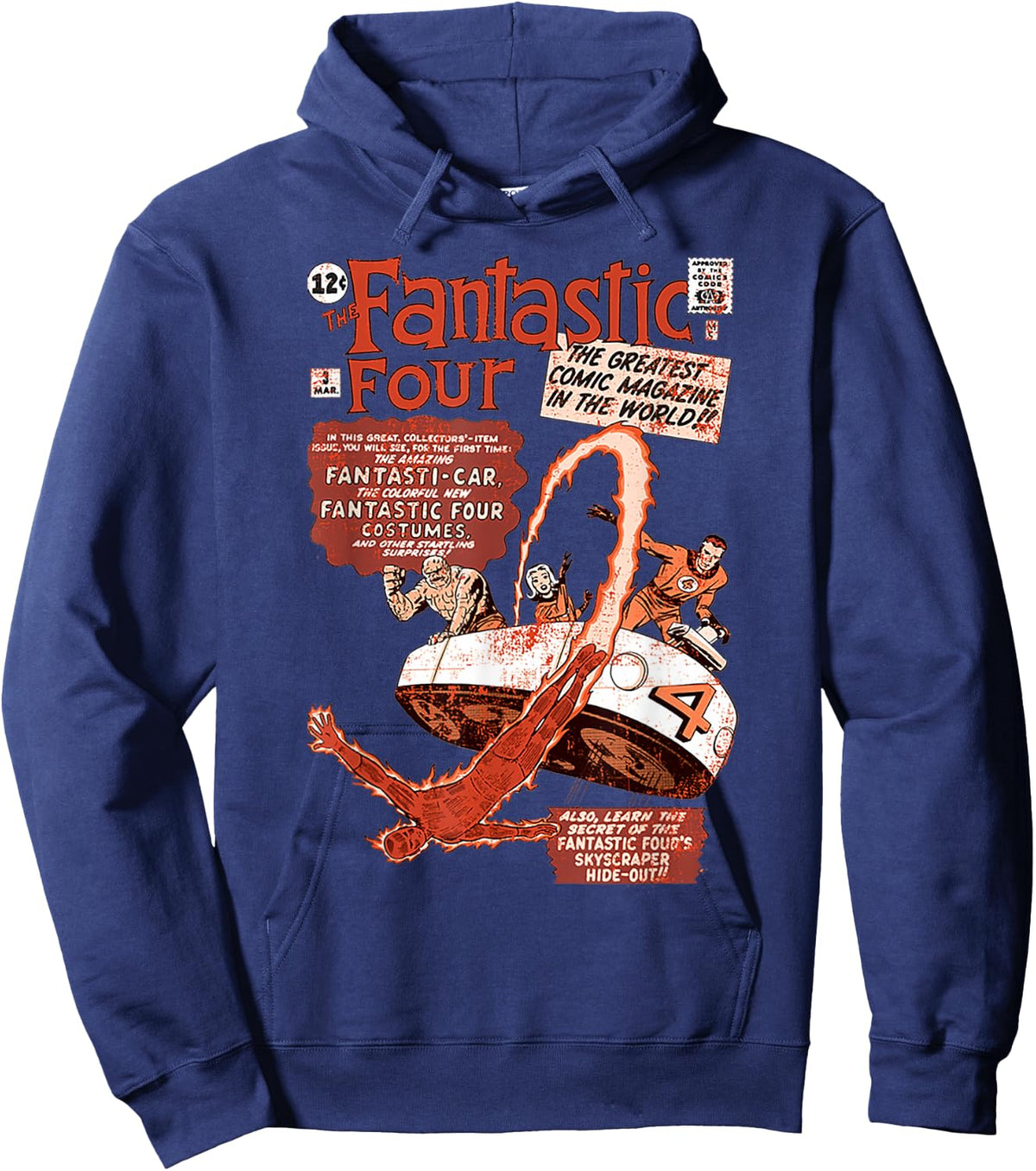 Marvel Fantastic Four Comic Cover Distressed Vintage Poster Hoodie - Hoodie | Navy