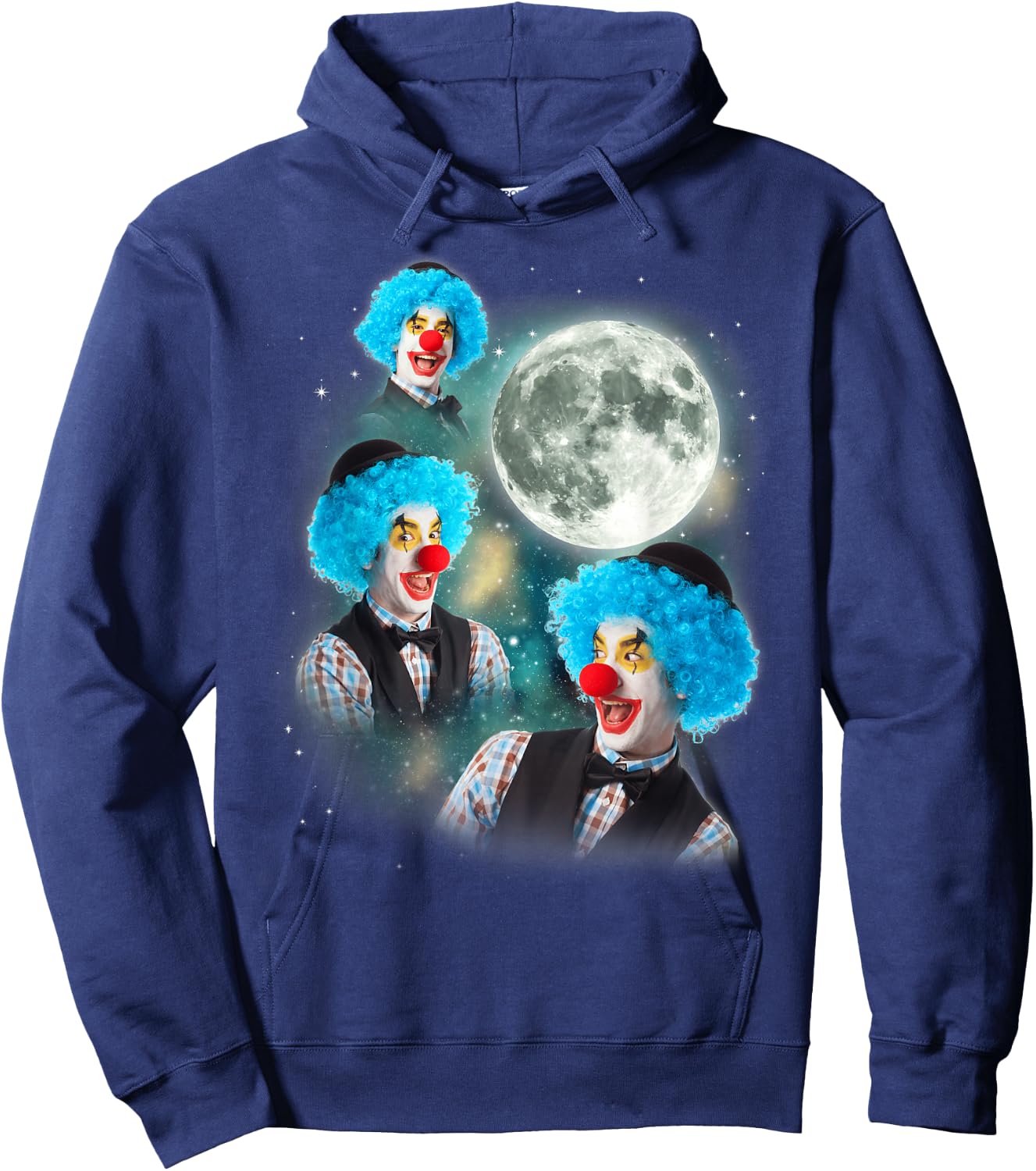 Three Clown Moon | 3 Circus Clowns Ugly Cursed Meme Hoodie - Hoodie | Navy