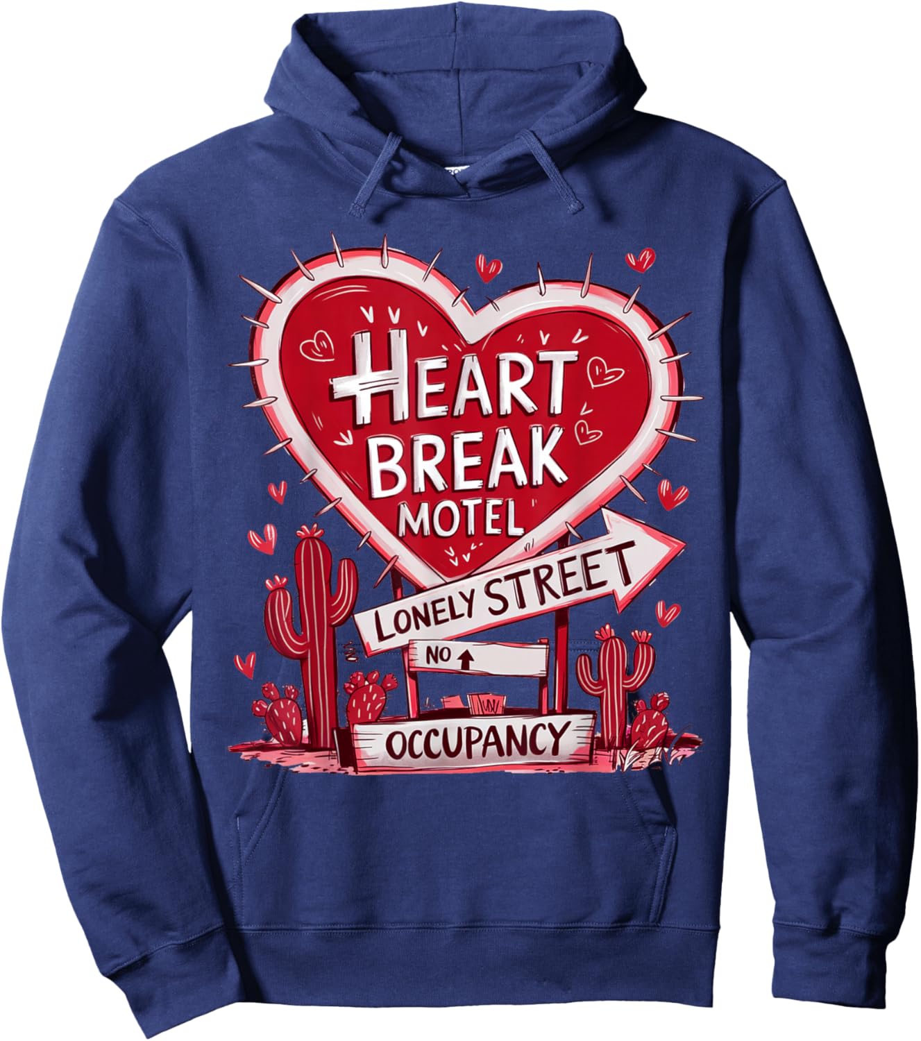Heart Break Motel Retro Lonely Street Cactus Lovers Design Hoodie - Hoodie | Navy