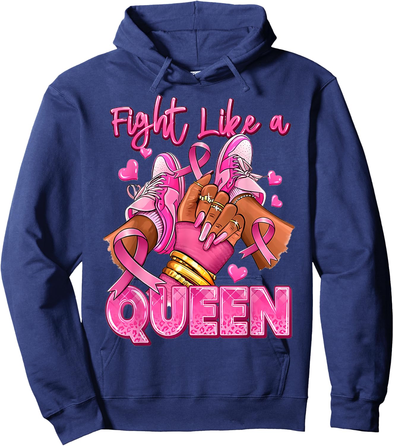 Fight Like A Queen Afro Girl Sneakers Breast Cancer Warrior Hoodie - Hoodie | Navy