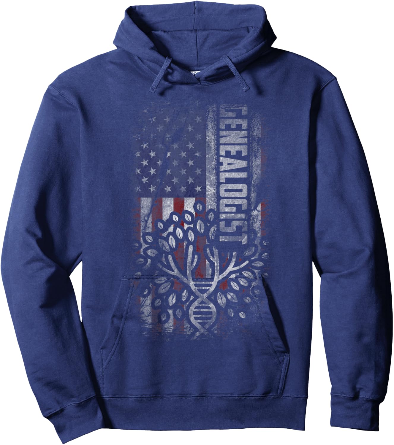USA Flag Genealogy Shirt Women DNA Tree Genealogist Hoodie - Hoodie | Navy