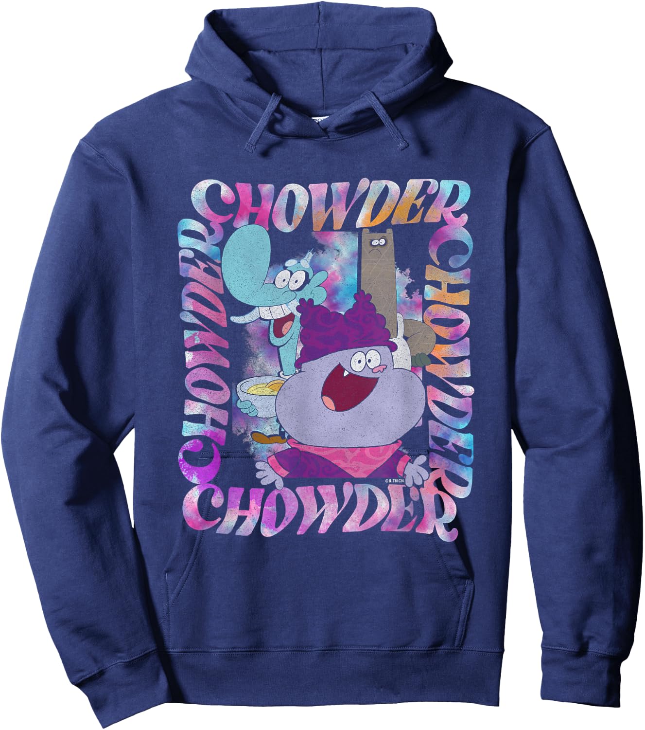 Chowder Mung & Shnitzel Vintage Wavy Text Portrait Hoodie - Hoodie | Navy