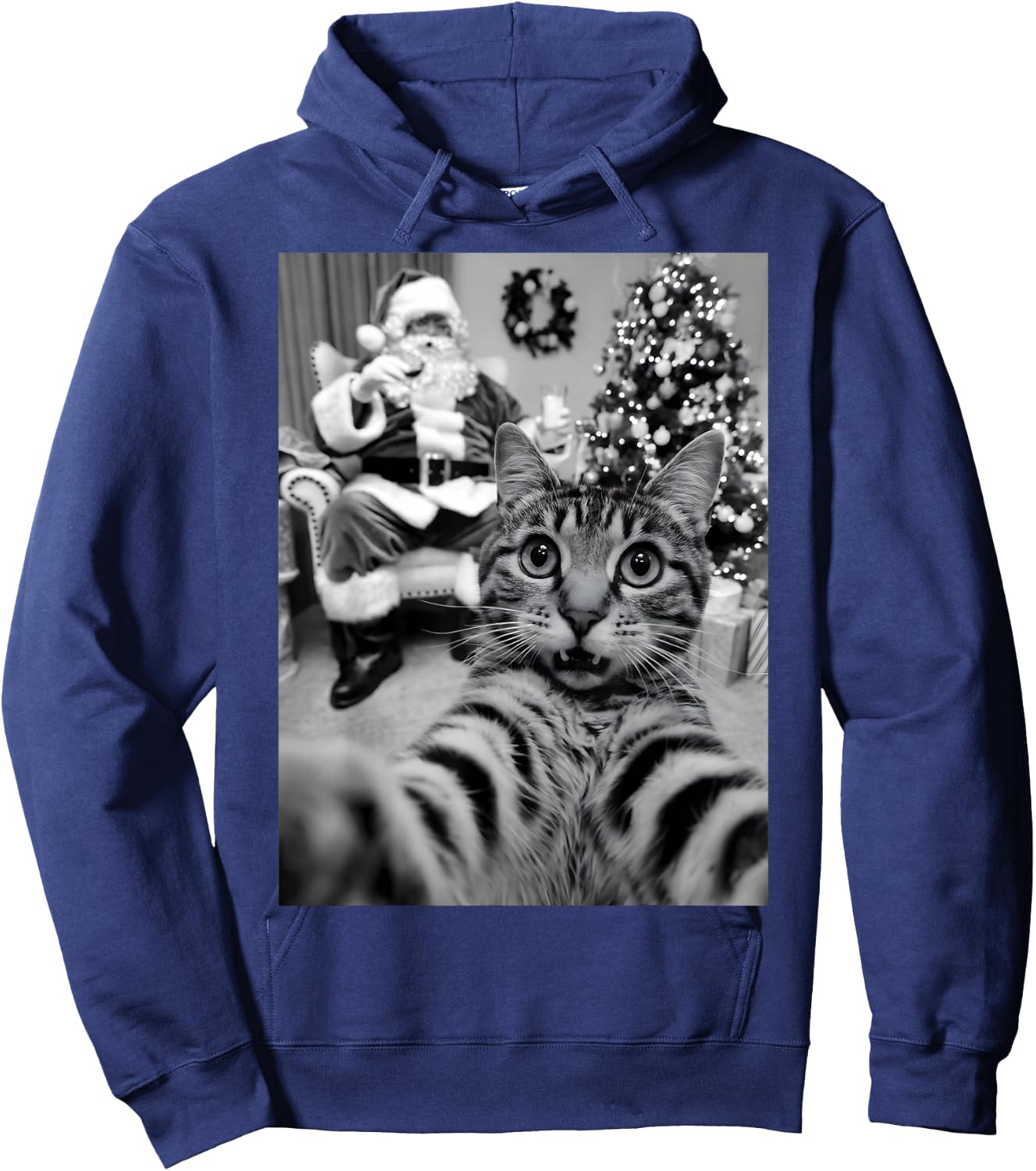 Christmas Santa Claus Merry X-Mas Funny Cat Selfie Hoodie - Hoodie | Navy