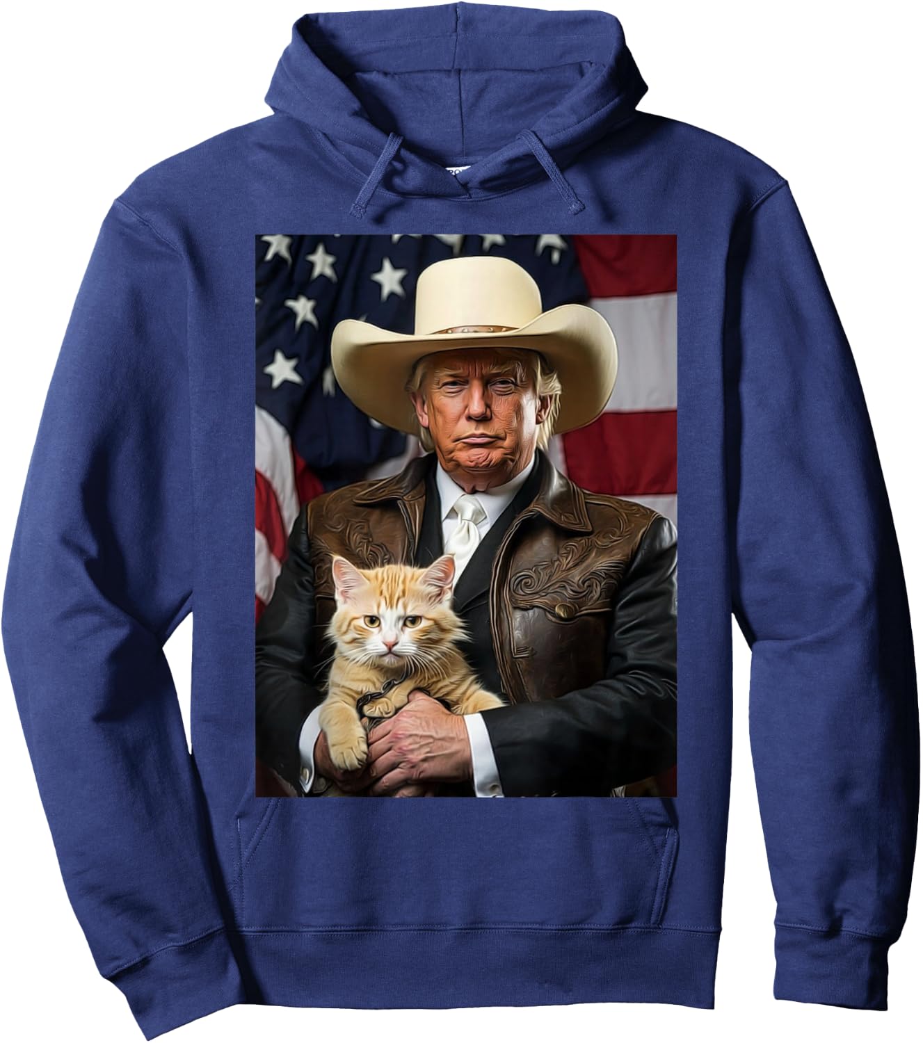 Donald Trump Cat Shirt Cowboy American Flag Funny Trump 2024 Hoodie - Hoodie | Navy