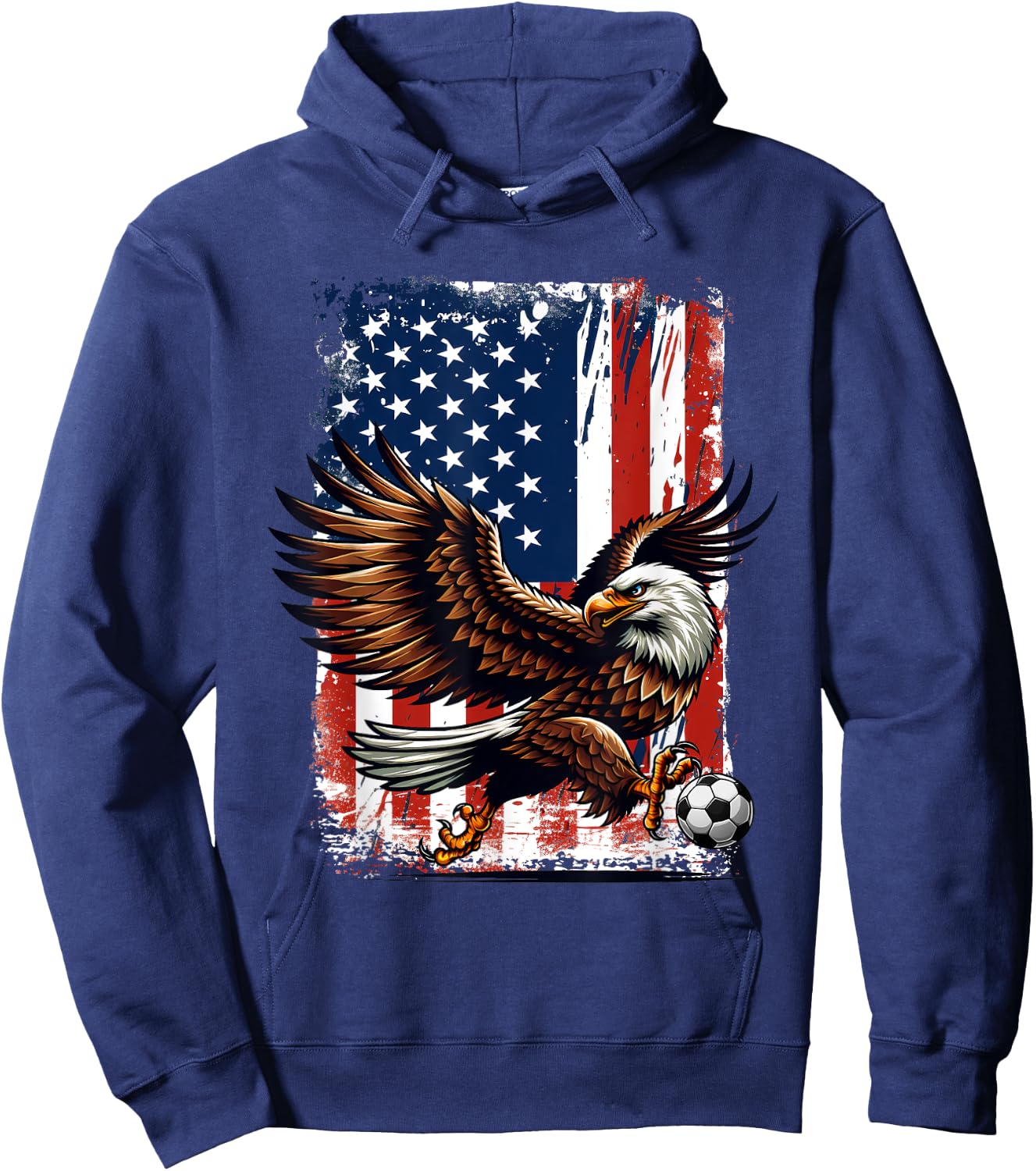 Vintage Bald Eagle Showing Soccer Skills American Flag Kids Men Hoodie - Hoodie | Navy