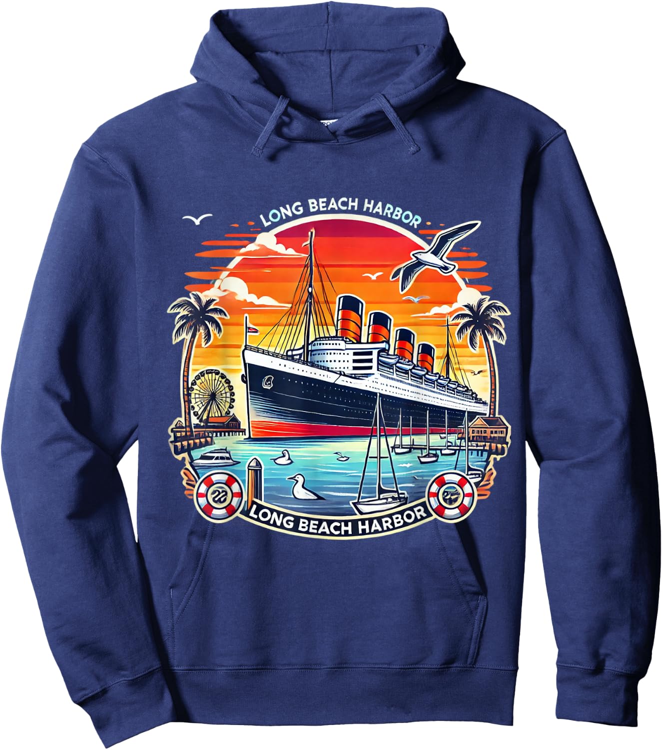 The Queen Mary Long Beach - Historic Ocean Liner Hoodie - Hoodie | Navy