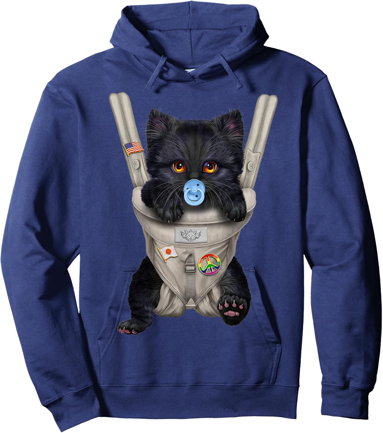 Fluffy Black Cat with Pacifier in Baby Carrier Women Kids Hoodie - Hoodie | Navy