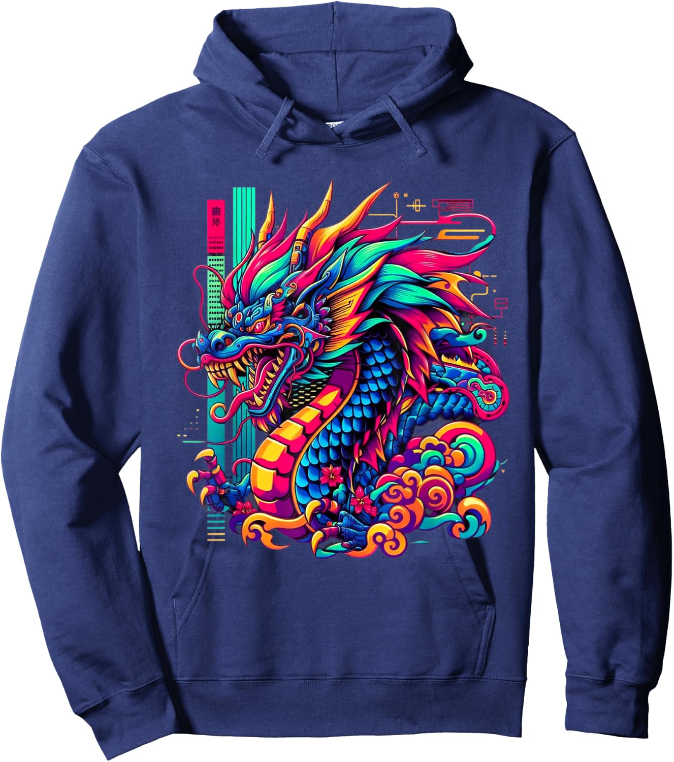 Dragon Cyborg Retro Vaporwave Futuristic Tokyo inspired Art Hoodie - Hoodie | Navy