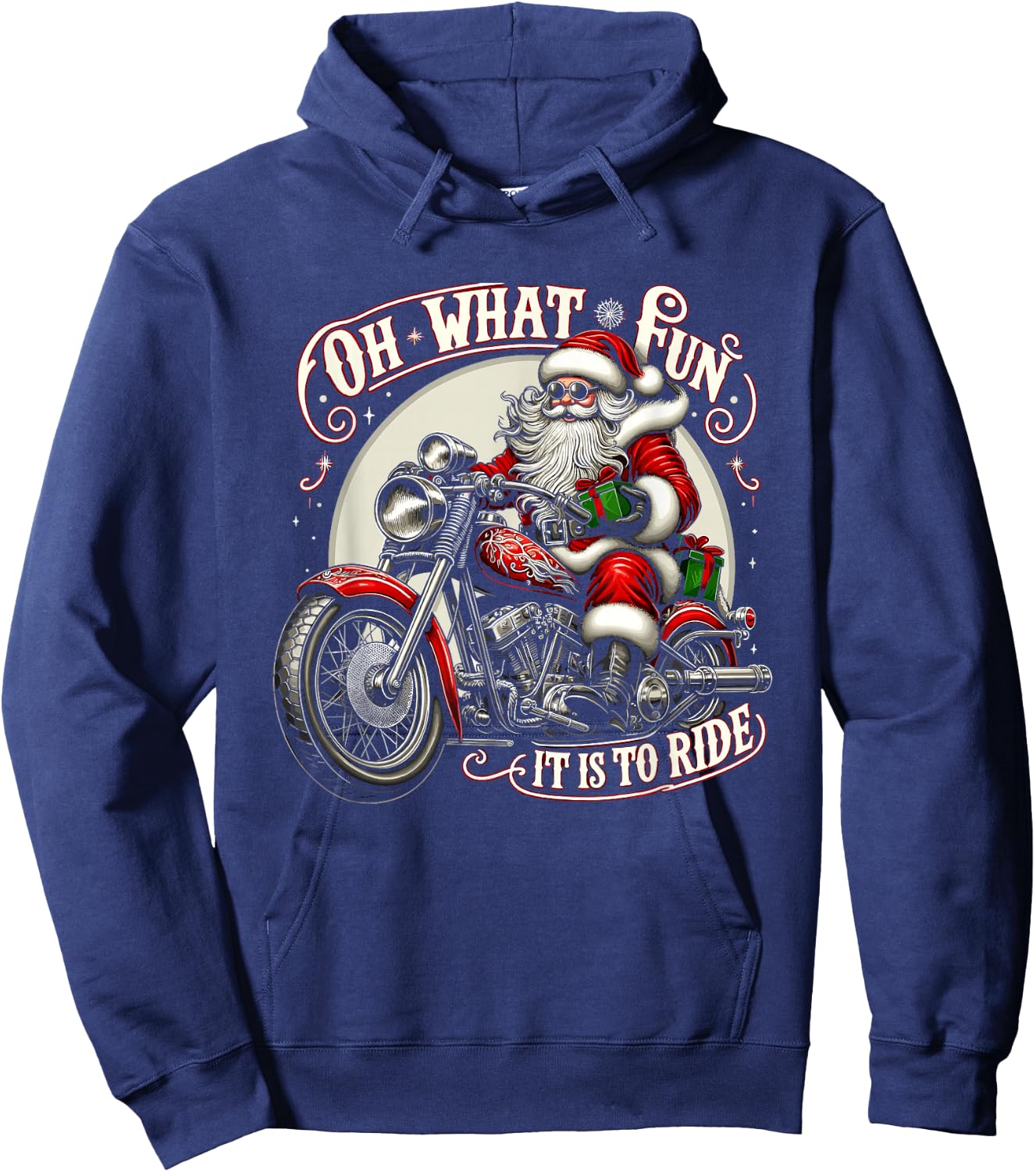 Oh What Fun It is to Ride Motorcycle Biker Santa Xmas Hoodie - Hoodie | Navy