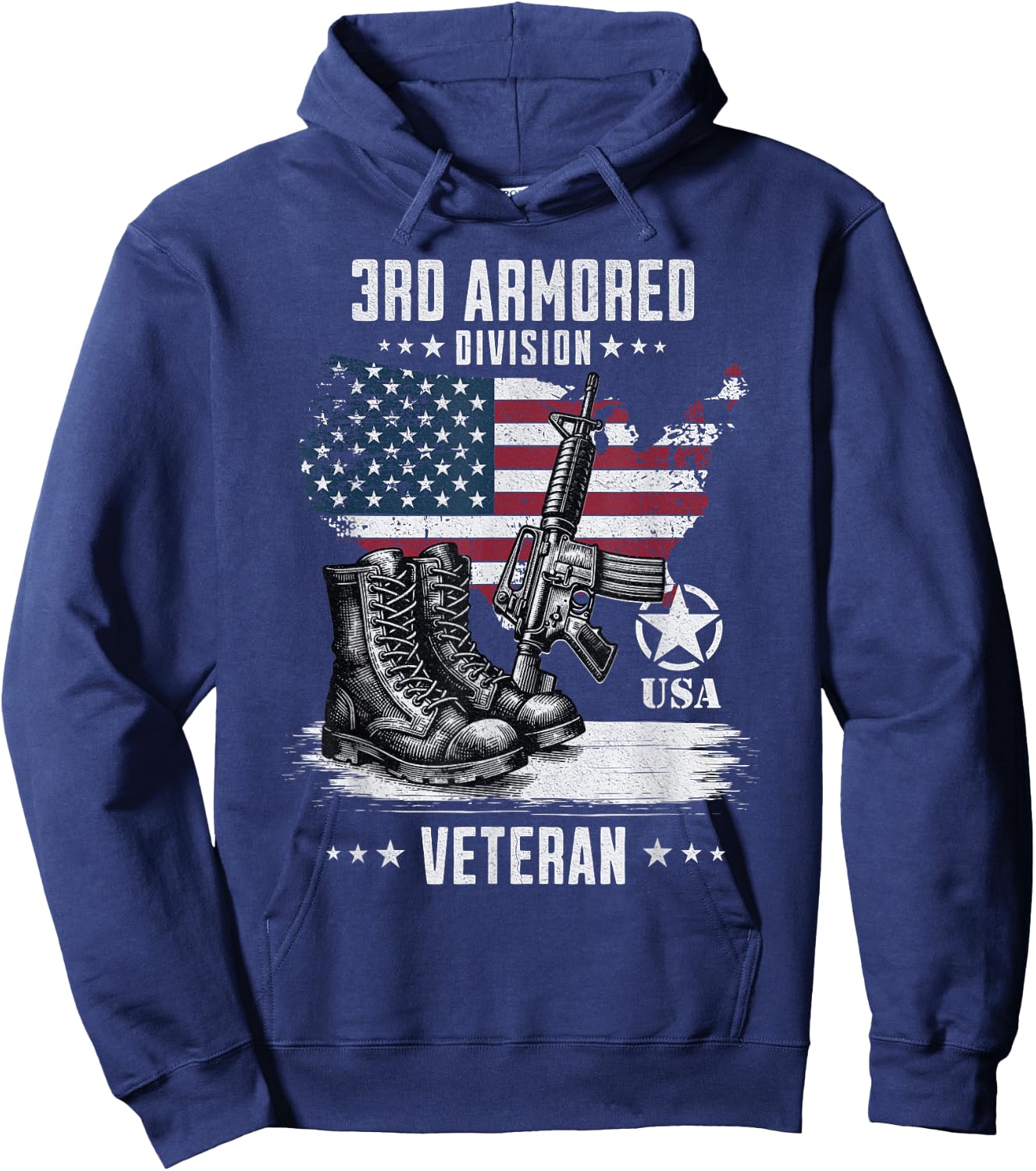 3rd Armored Division Veteran Military Veteran Distressed Hoodie - Hoodie | Navy