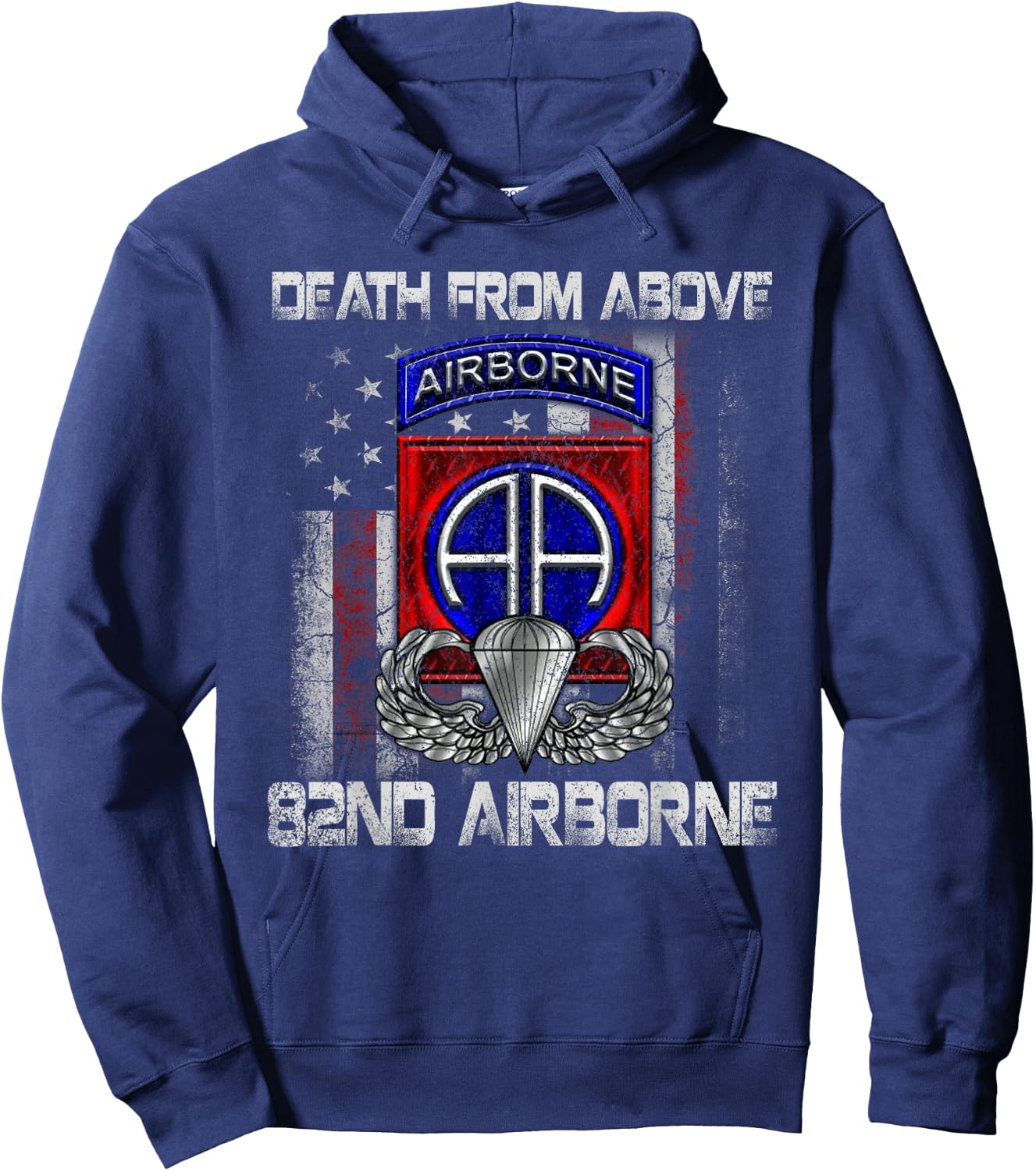 Death From Above 82nd Airborne Division Paratrooper Flag Hoodie - Hoodie | Navy