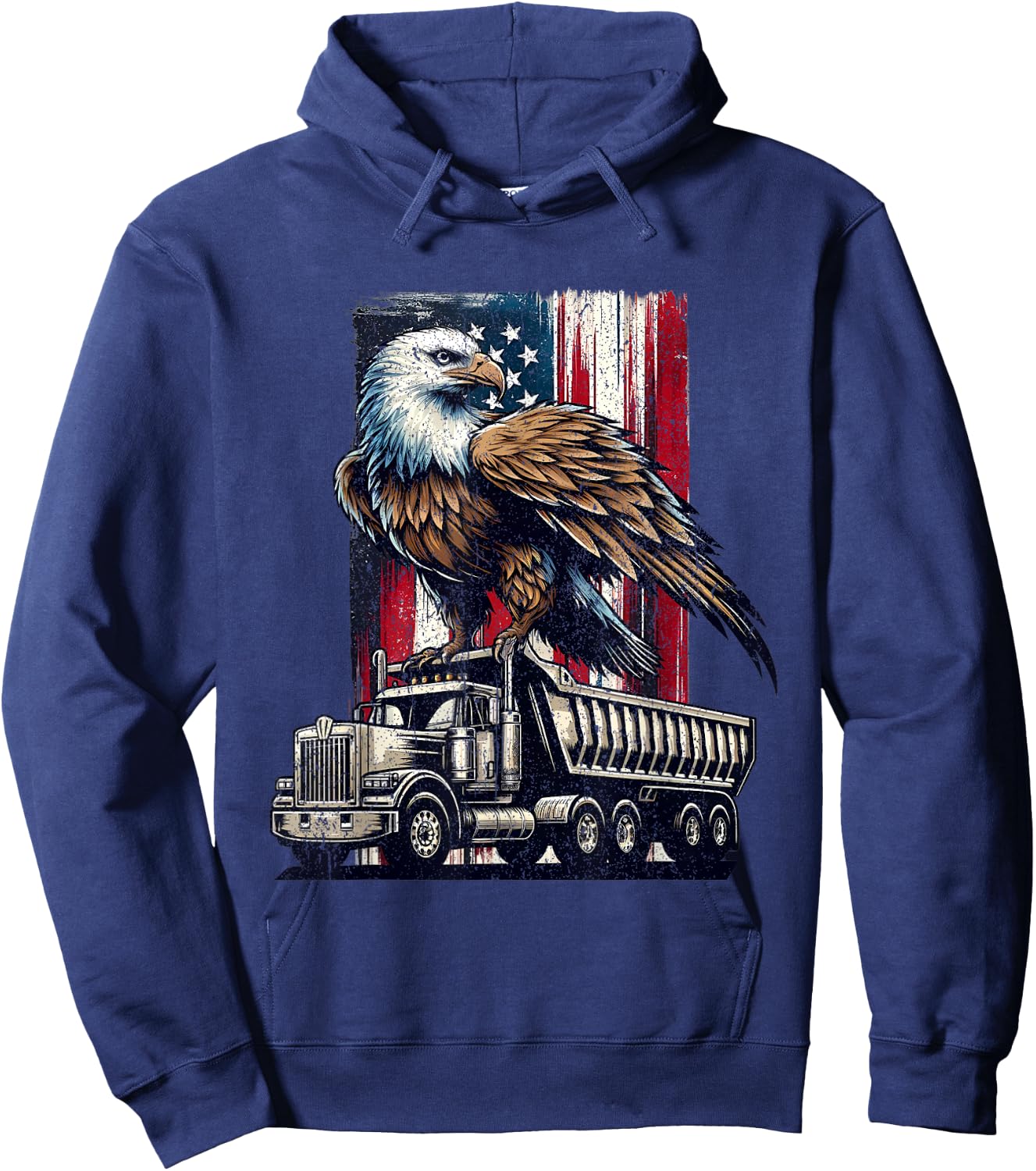 Vintage Dump Truck American Flag 4th Of July Construction US Hoodie - Hoodie | Navy