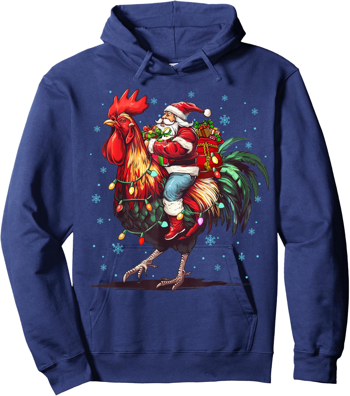 Chicken Lover Xmas Funny Santa Riding Chicken Christmas 2025 Hoodie - Hoodie | Navy