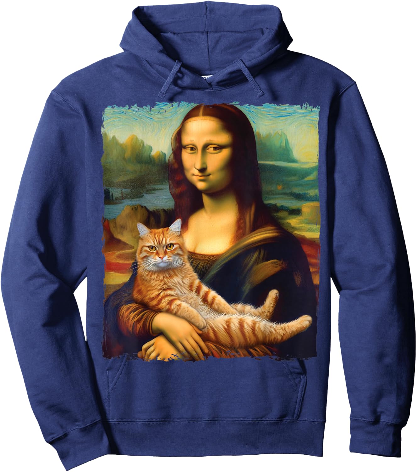 Mona Lisa Holding Cat Kitty for Cats Lover Cat Dad Cat Mom Hoodie - Hoodie | Navy