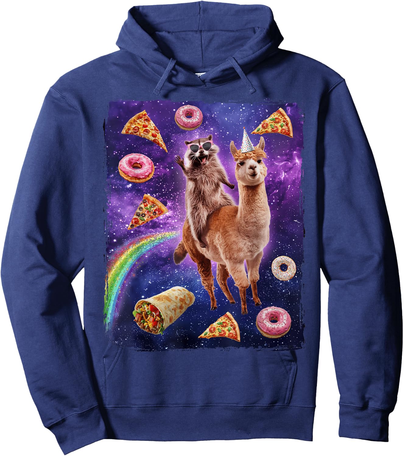 Raccoon Riding Alpaca Dank Meme Galaxy Hoodie - Hoodie | Navy