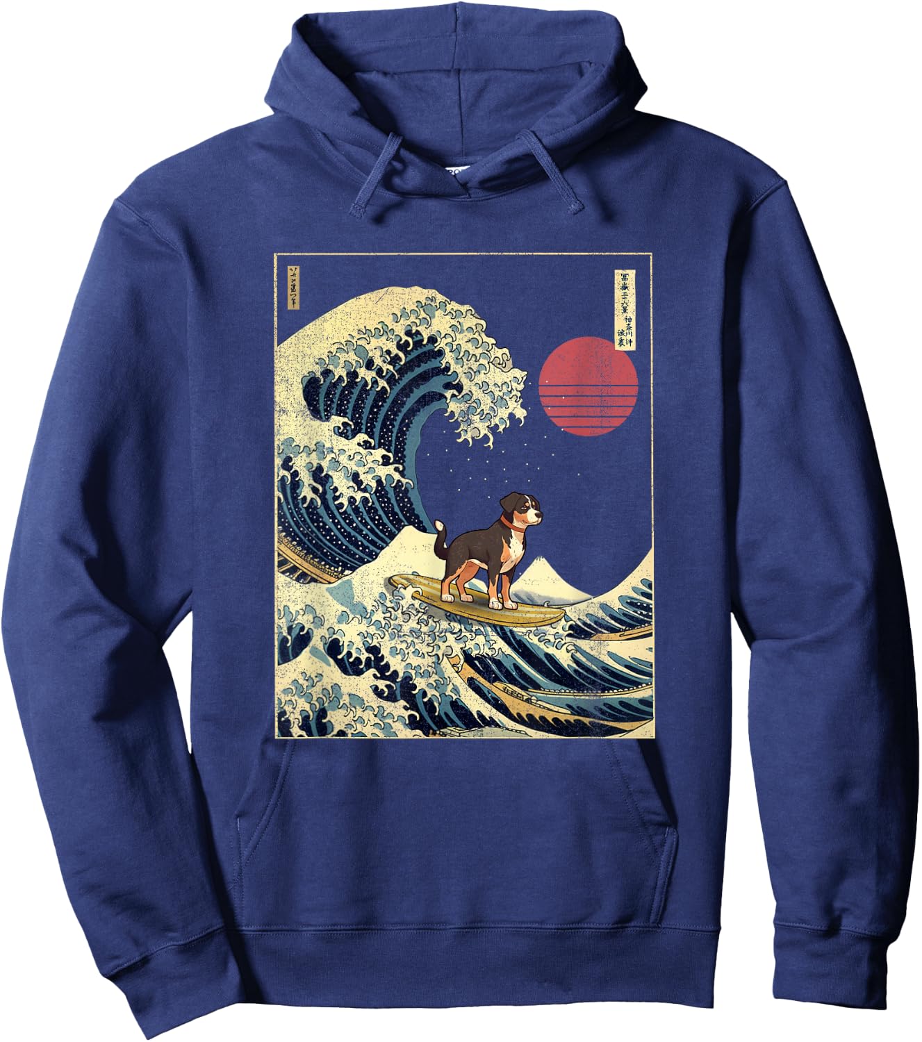 Entlebucher Mountain Japanese Kanagawa Wave Funny Surf Dog Hoodie - Hoodie | Navy