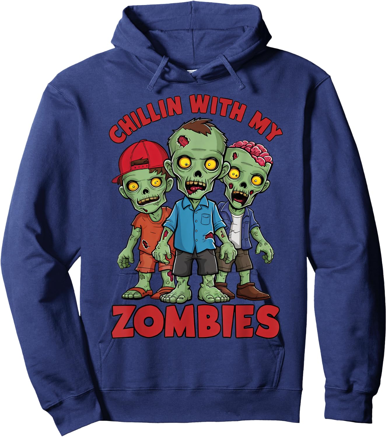 Chillin With My Zombies Halloween Boys Kids Funny Hoodie - Hoodie | Navy