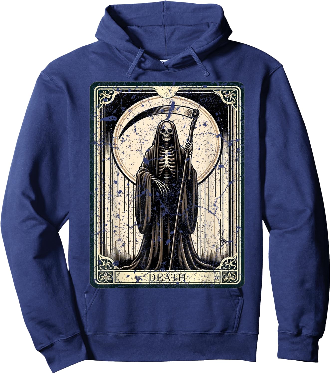 Death Tarot Card Vintage Distressed Graphic Hoodie - Hoodie | Navy