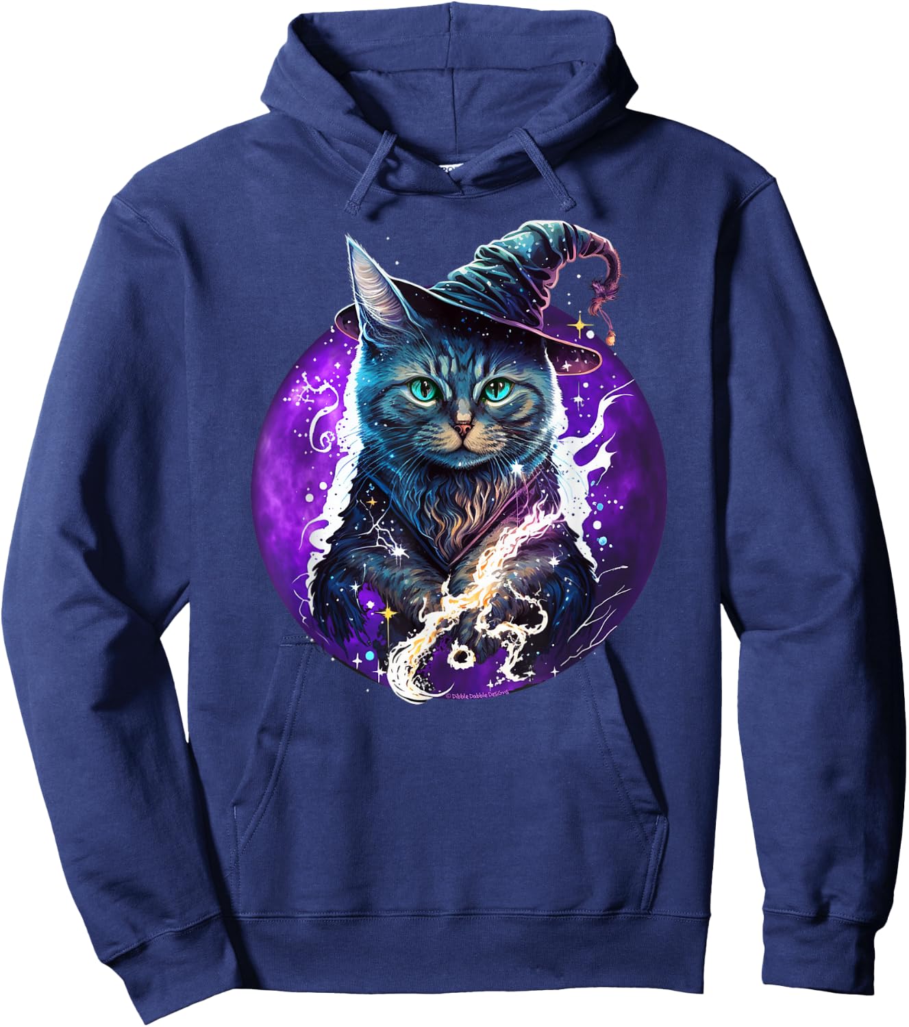 Beautiful Wiccan Cat with a Witch Hat Purple Moon Witchy Cat Hoodie - Hoodie | Navy