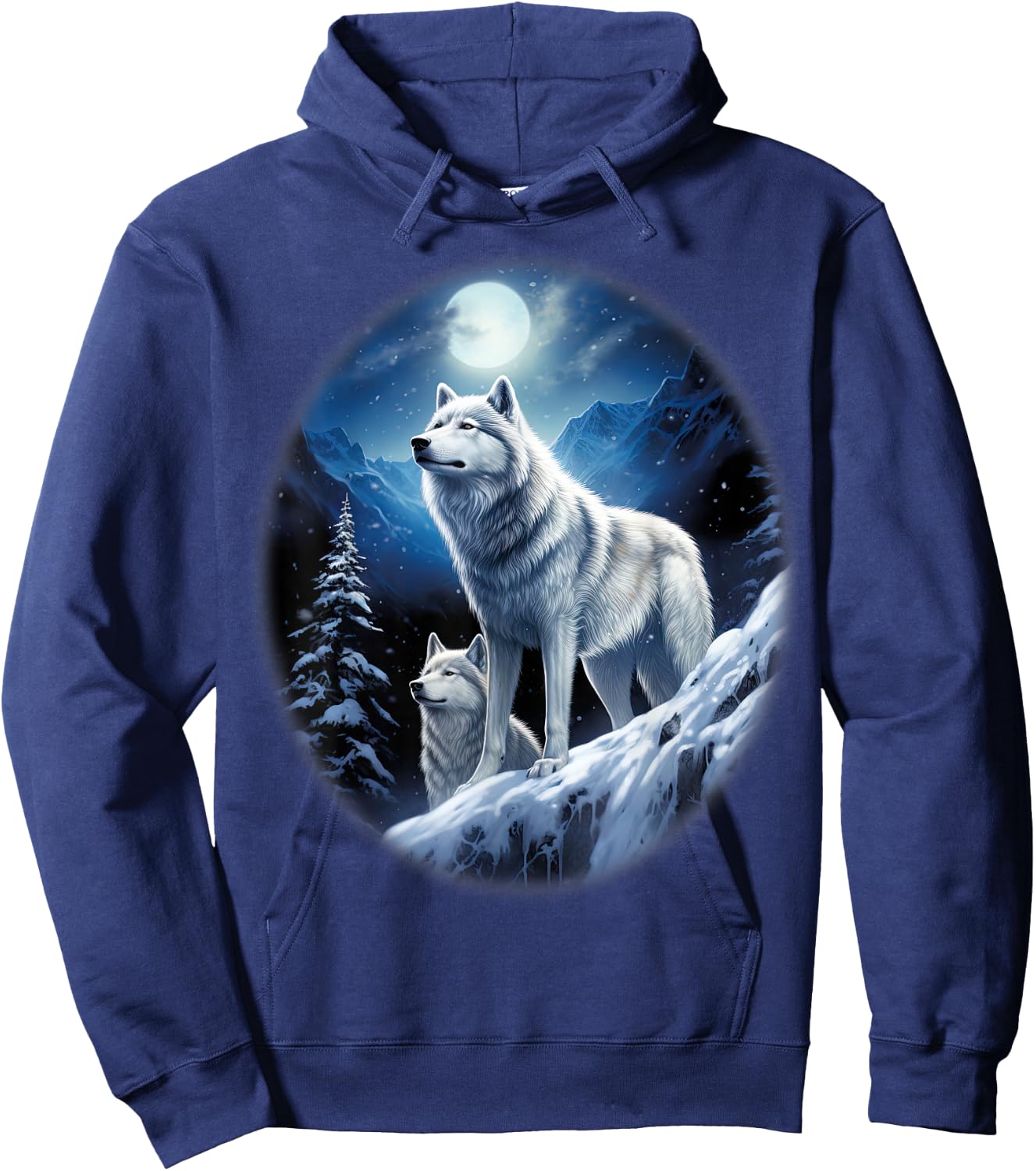 Wolves on an icy hill in the mountains with shiny moon Hoodie - Hoodie | Navy