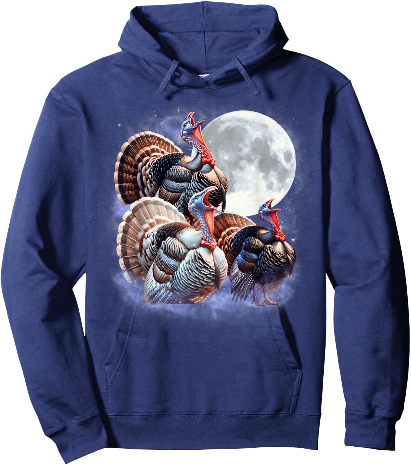 Three Turkeys Moon Funny Turkey Howling Thanksgiving Humor Hoodie - Hoodie | Navy