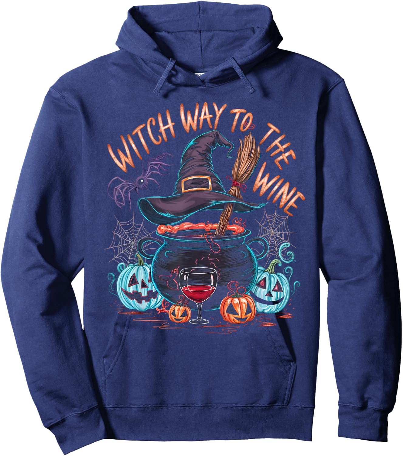 Witch Way To The Wine Funny Halloween Wine Lovers Hoodie - Hoodie | Navy