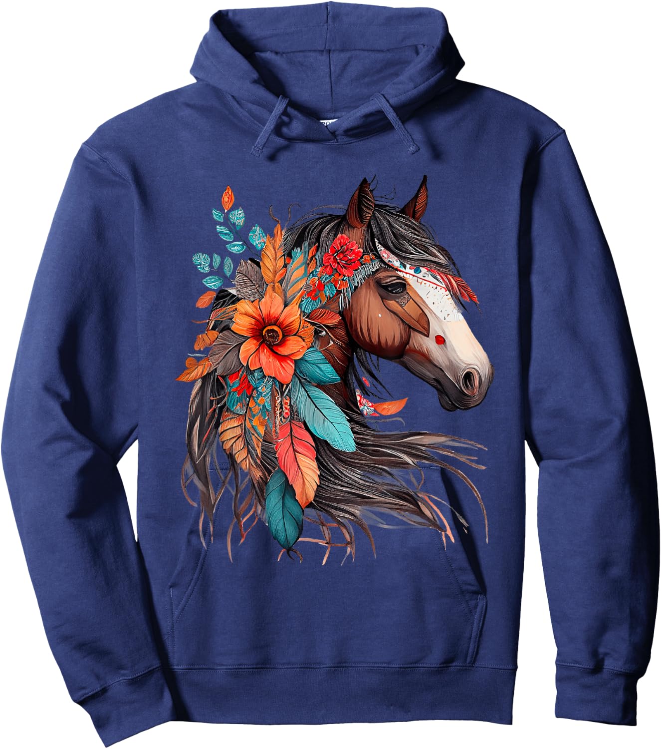 Floral Wild Horse Country Horse Riding , Small, Black Hoodie - Hoodie | Navy