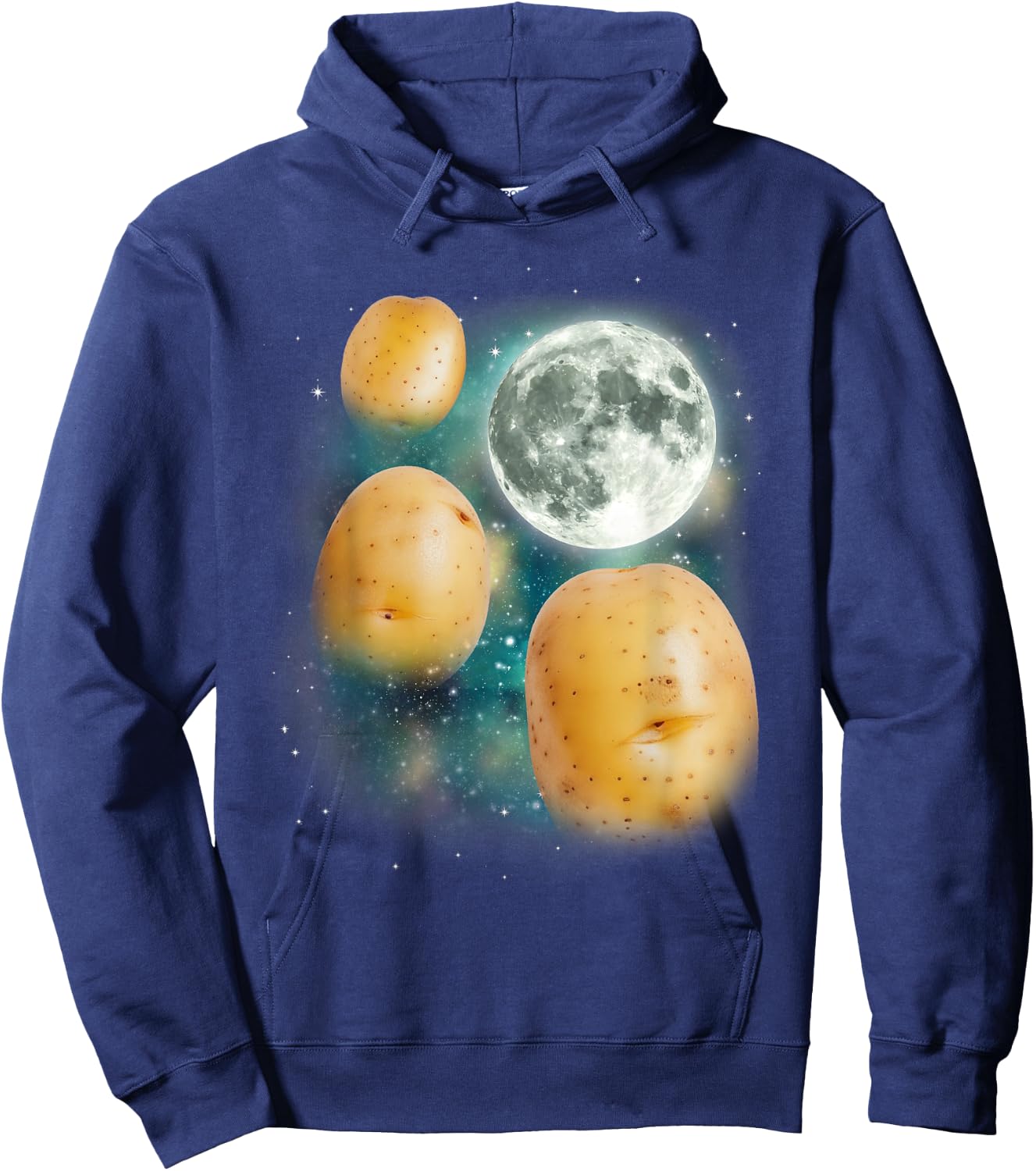 Three Potato Moon | 3 Spuds Howling Potato Farmer Vegetable Hoodie - Hoodie | Navy