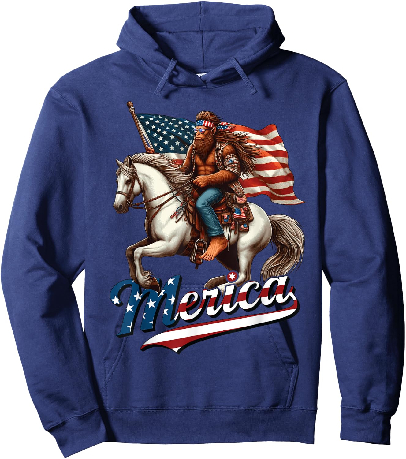 Funny Bigfoot Merica USA Mullet Bandana Horse Riding Hoodie - Hoodie | Navy