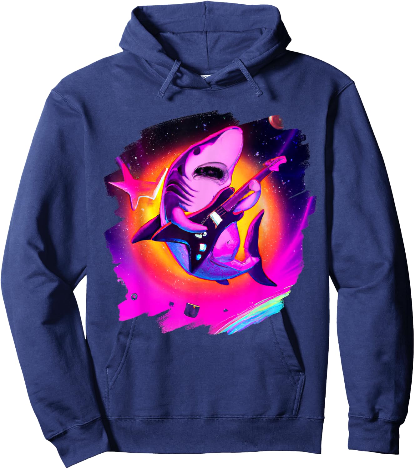 Shark Playing Guitar in Space Outer Space Sharks Hoodie - Hoodie | Navy