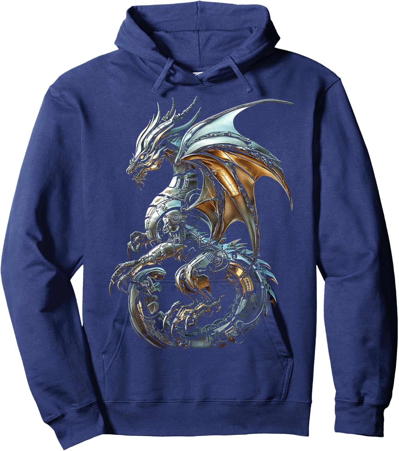 Silver Dragon Graphic Mythical Illustration Silver Dragon Hoodie - Hoodie | Navy