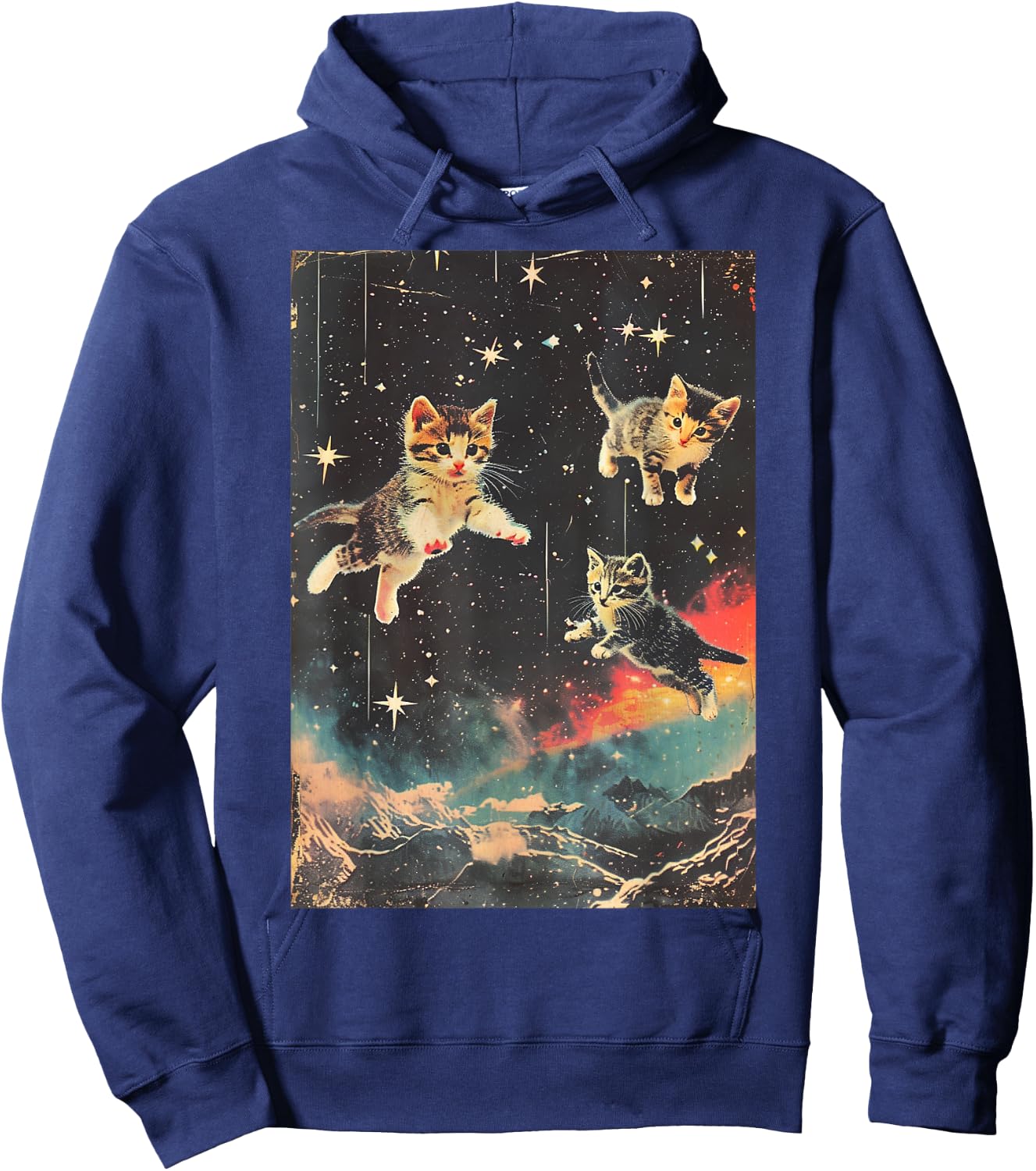 Funny Kittens Cat in Space Cute Vintage Art Retro Hoodie - Hoodie | Navy