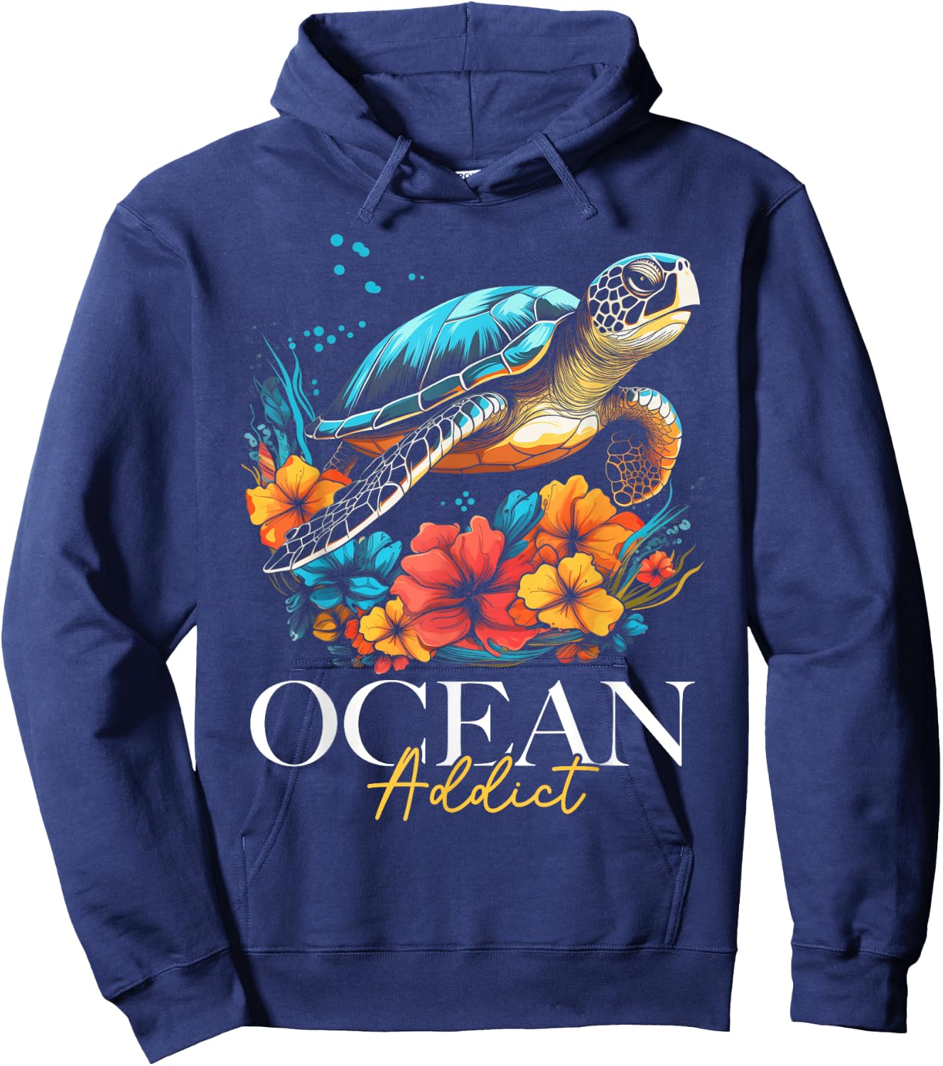 Sea Turtle Flowers Ocean Scuba Diving Diver Surfer Souvenir Hoodie - Hoodie | Navy