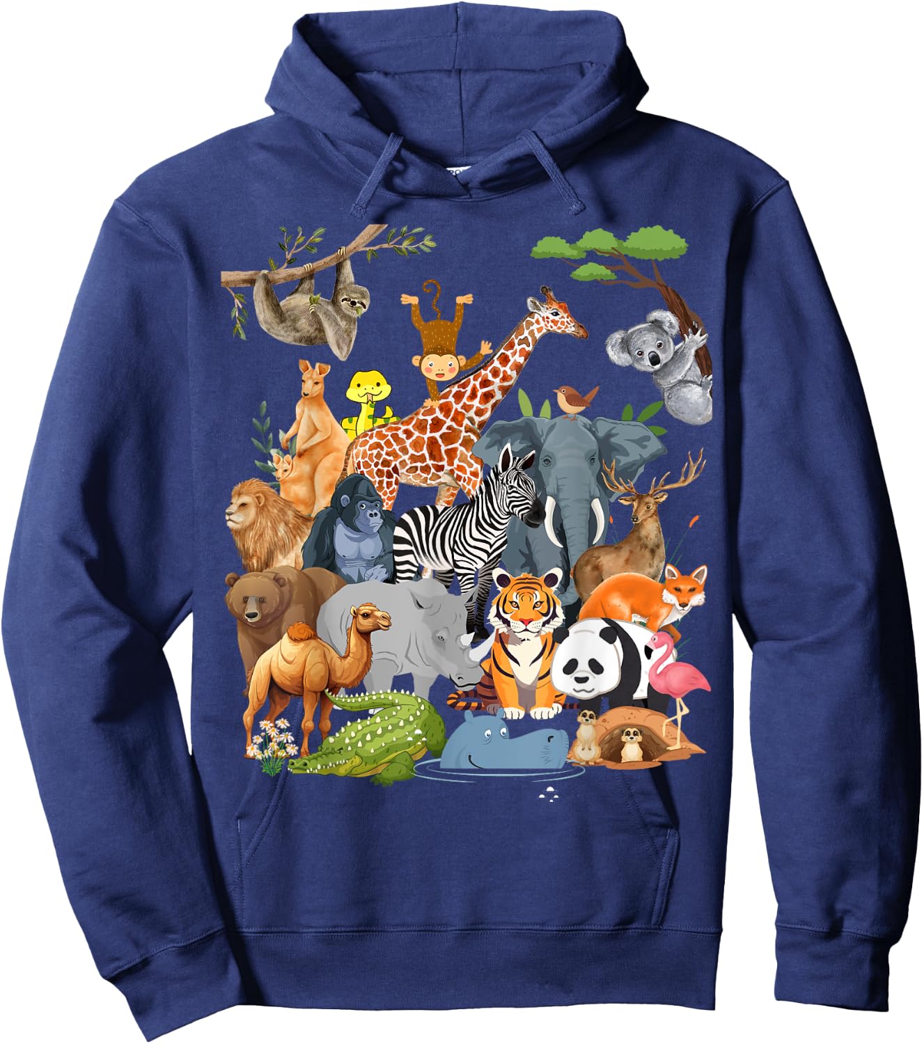 Men Women and Kids Wildlife Zoo Day Party Cute 22 Animals Hoodie - Hoodie | Navy