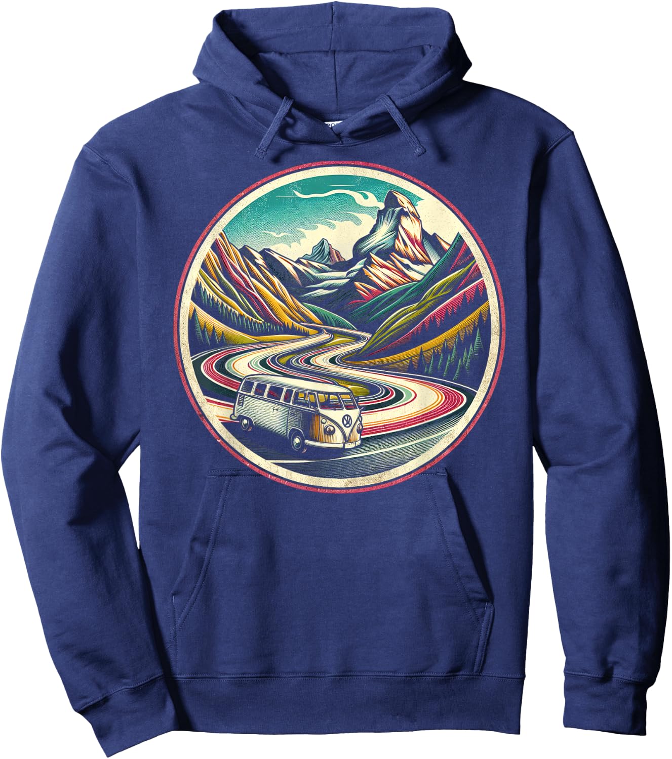 Classic Van Scenic Road Vintage Art Hoodie - Hoodie | Navy