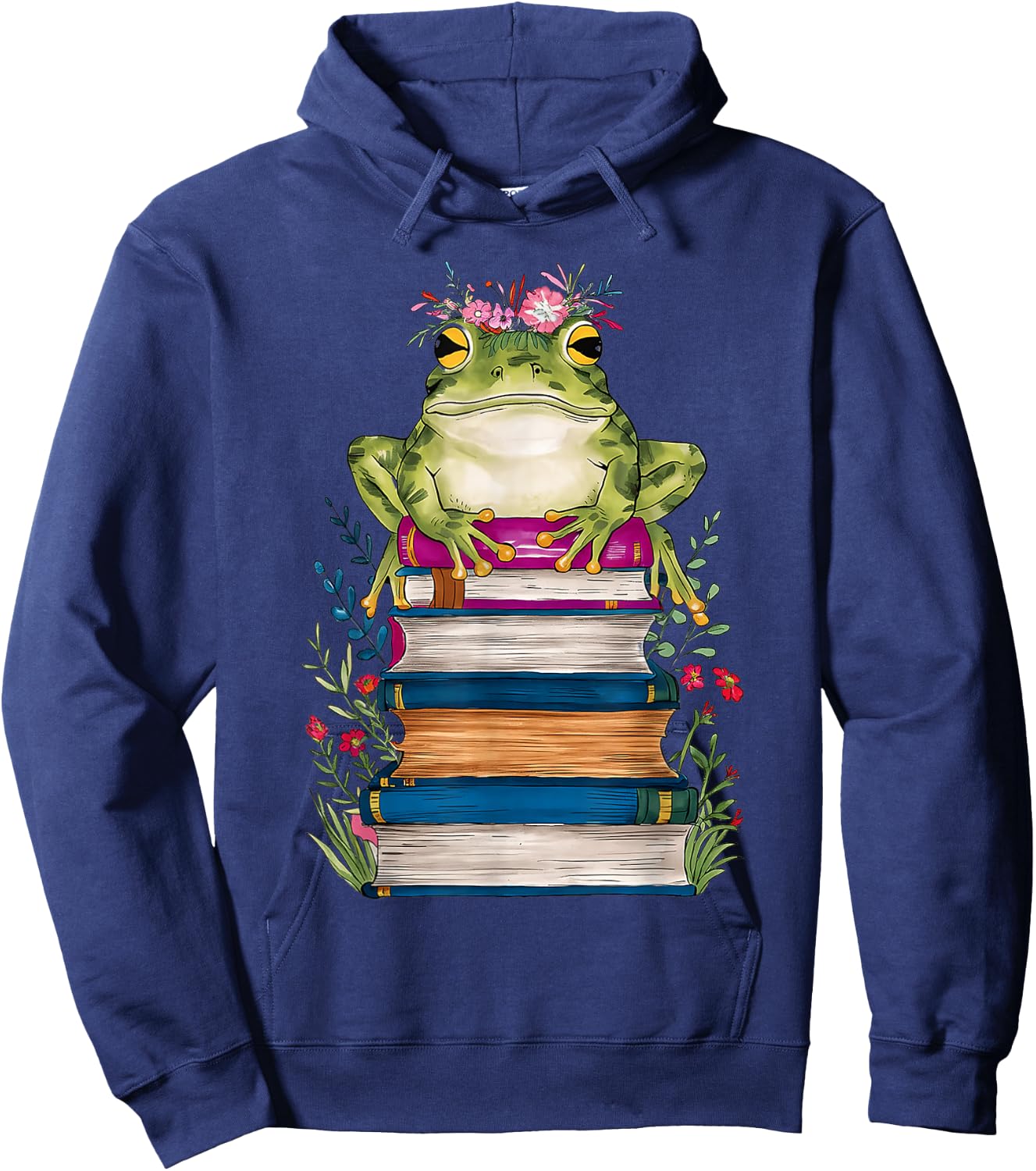 Cute Frog With Book Floral Bookworm Librarian Book Lover Hoodie - Hoodie | Navy