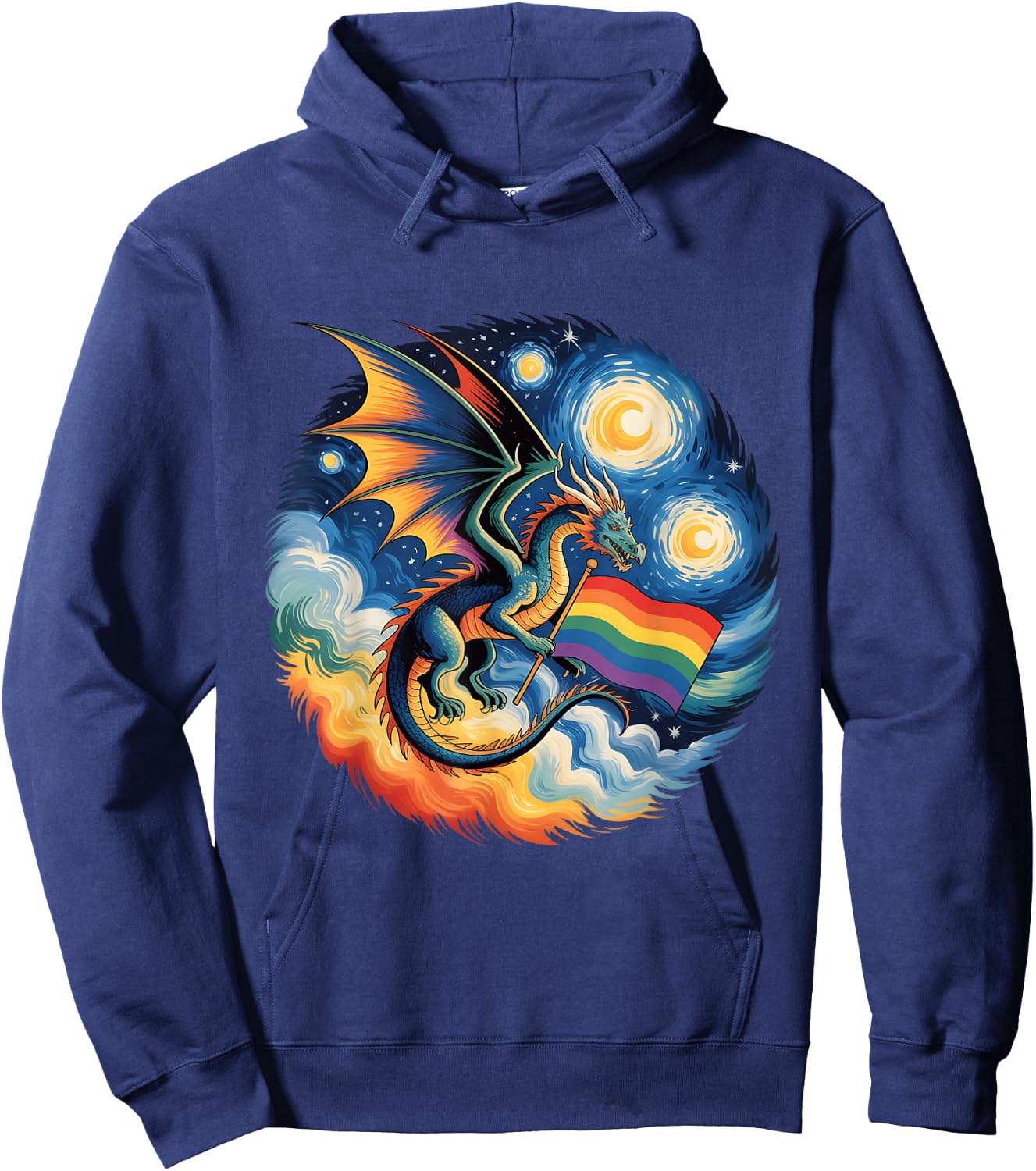 Van Gogh Starry Night Lgbtq Gay Pride Support Dragon Hoodie - Hoodie | Navy