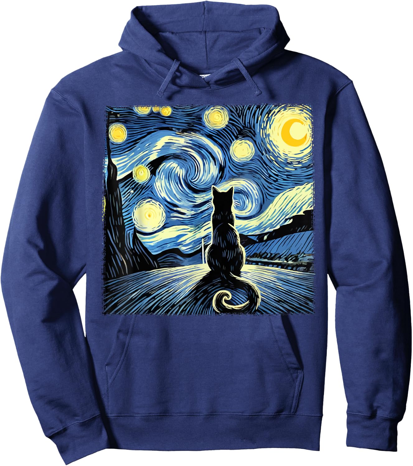 Van Gogh Starry Night Cat Shirt Funny Cat Lovers Hoodie - Hoodie | Navy