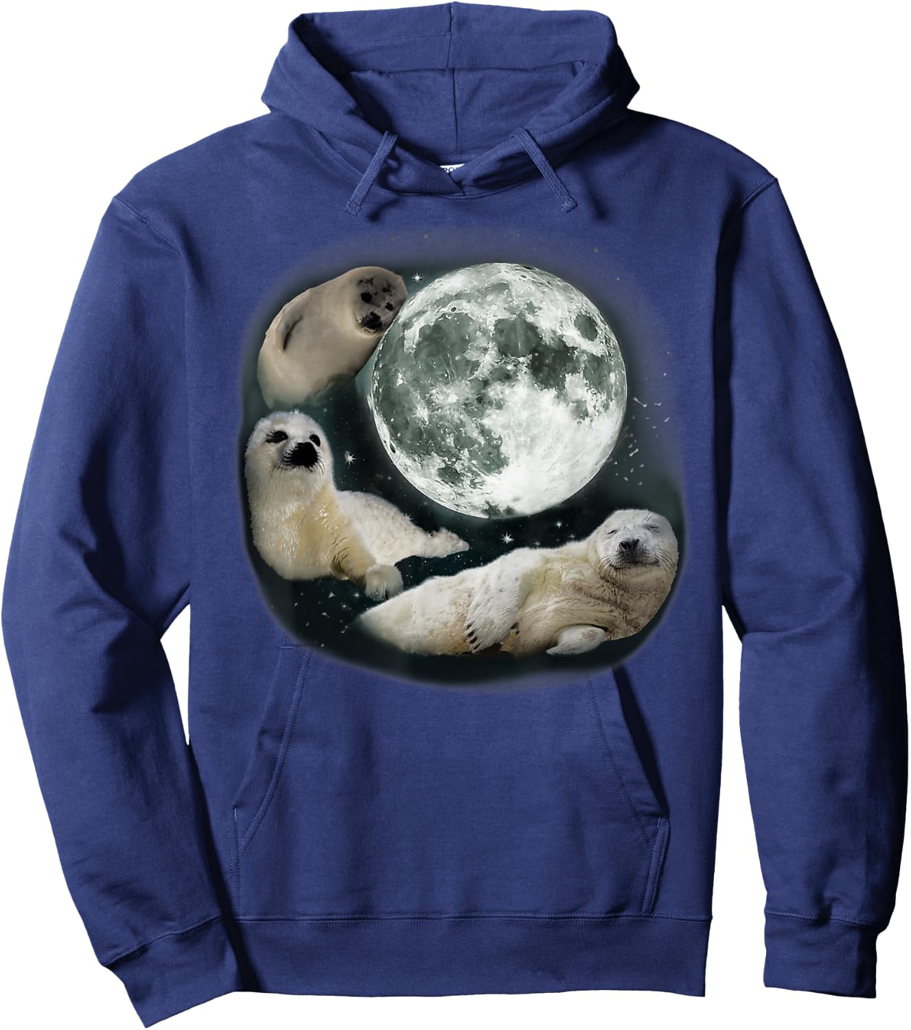 Three Sea Dog Howling At Moon Cute Sea Dog Ocean Animal Hoodie - Hoodie | Navy
