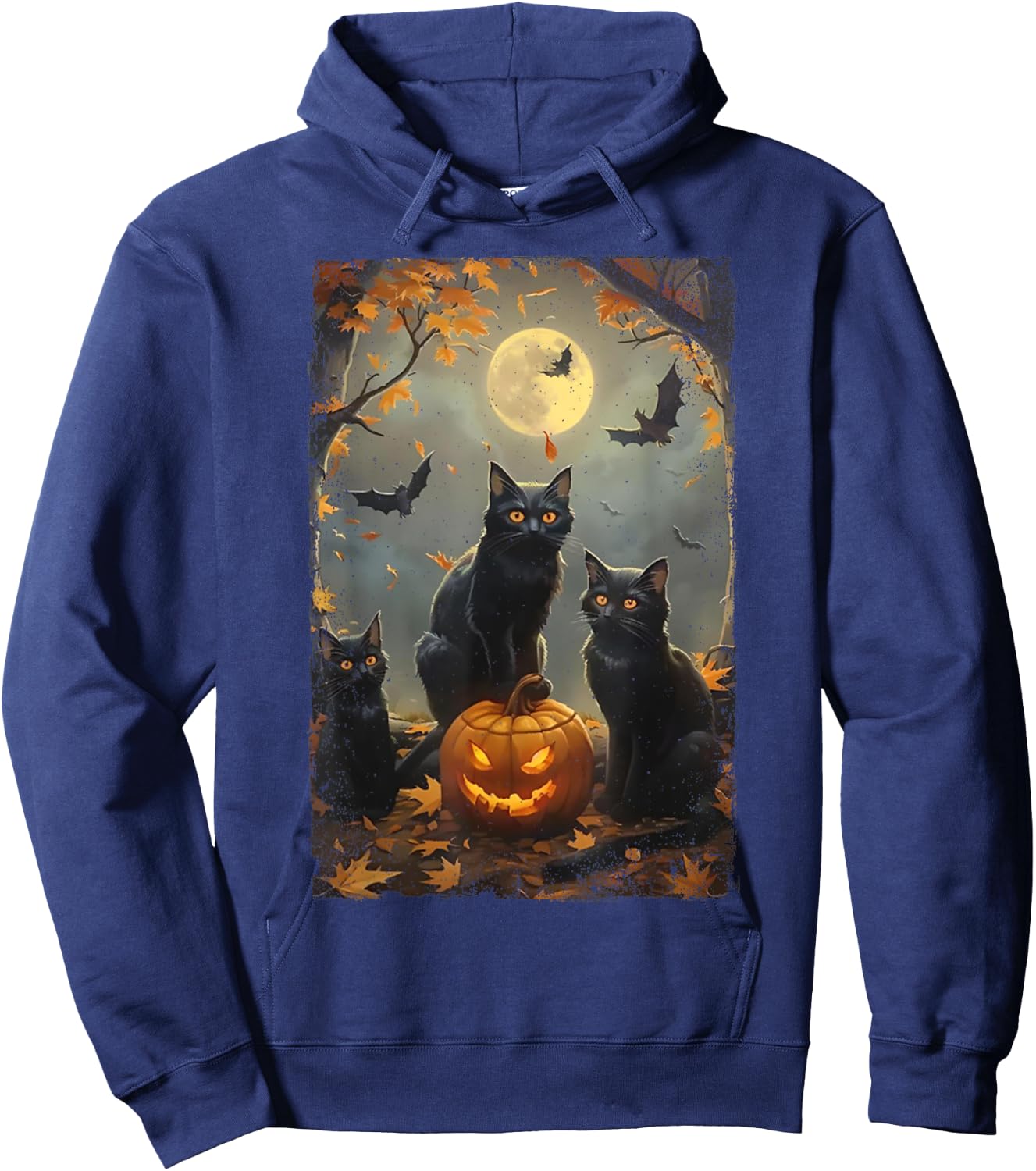 Vintage Three Black Cats Halloween Pumpkin Costume Cat Lover Women Kids Hoodie - Hoodie | Navy