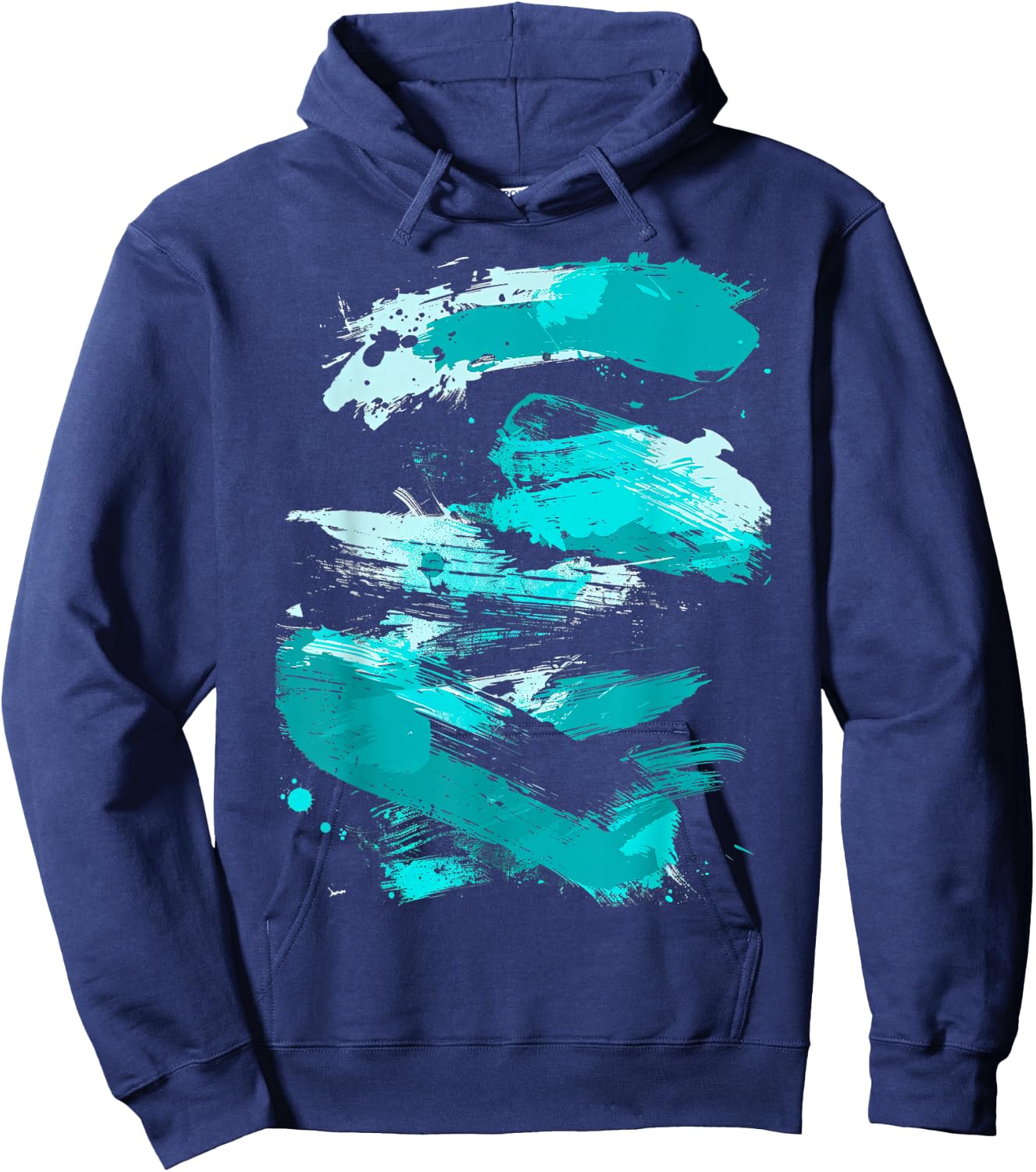 Teal And Black Brushstrokes Hoodie - Hoodie | Navy
