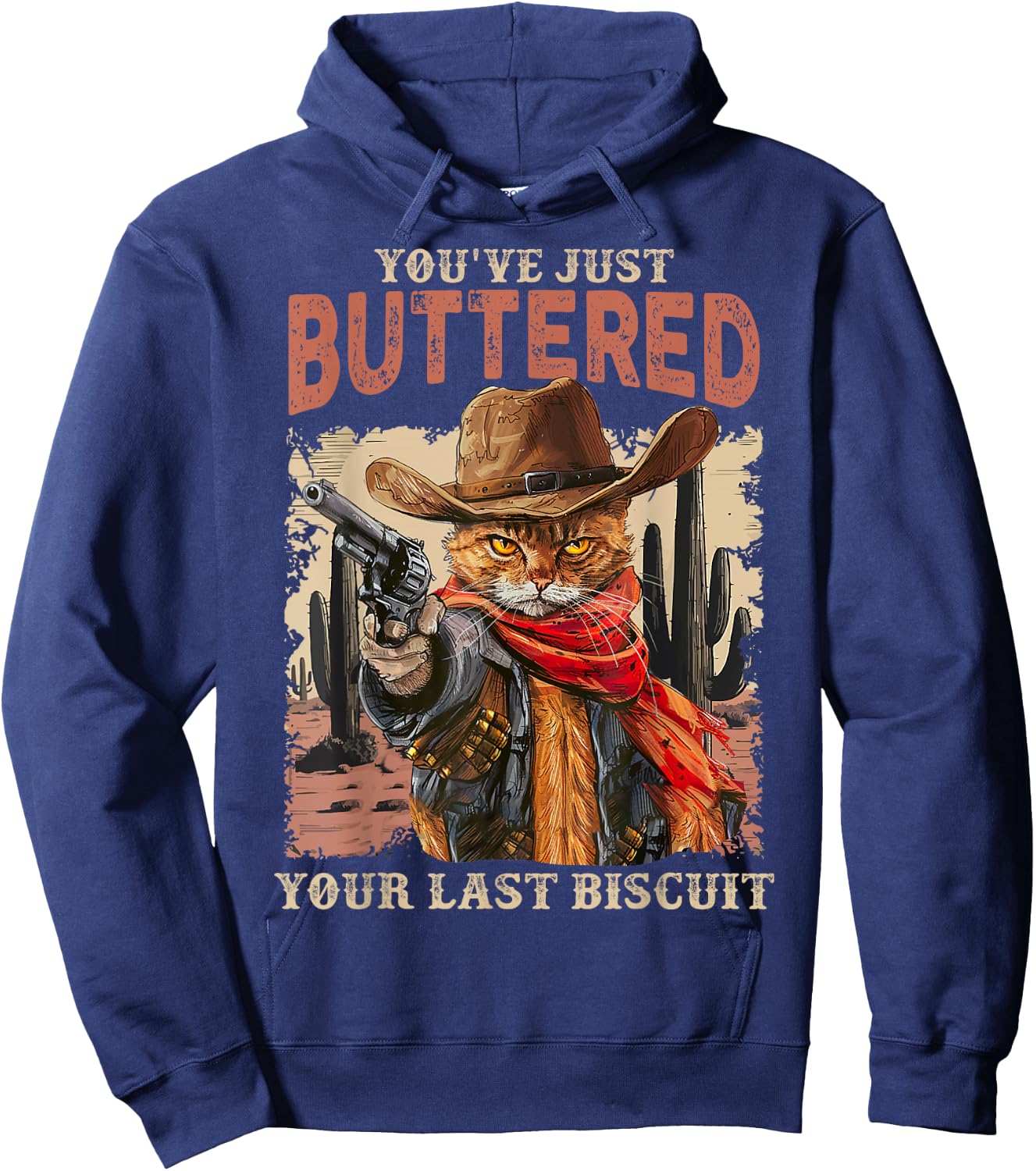Meowdy You've Just Buttered Your Last Biscuit Cowboy Cat Hoodie - Hoodie | Navy