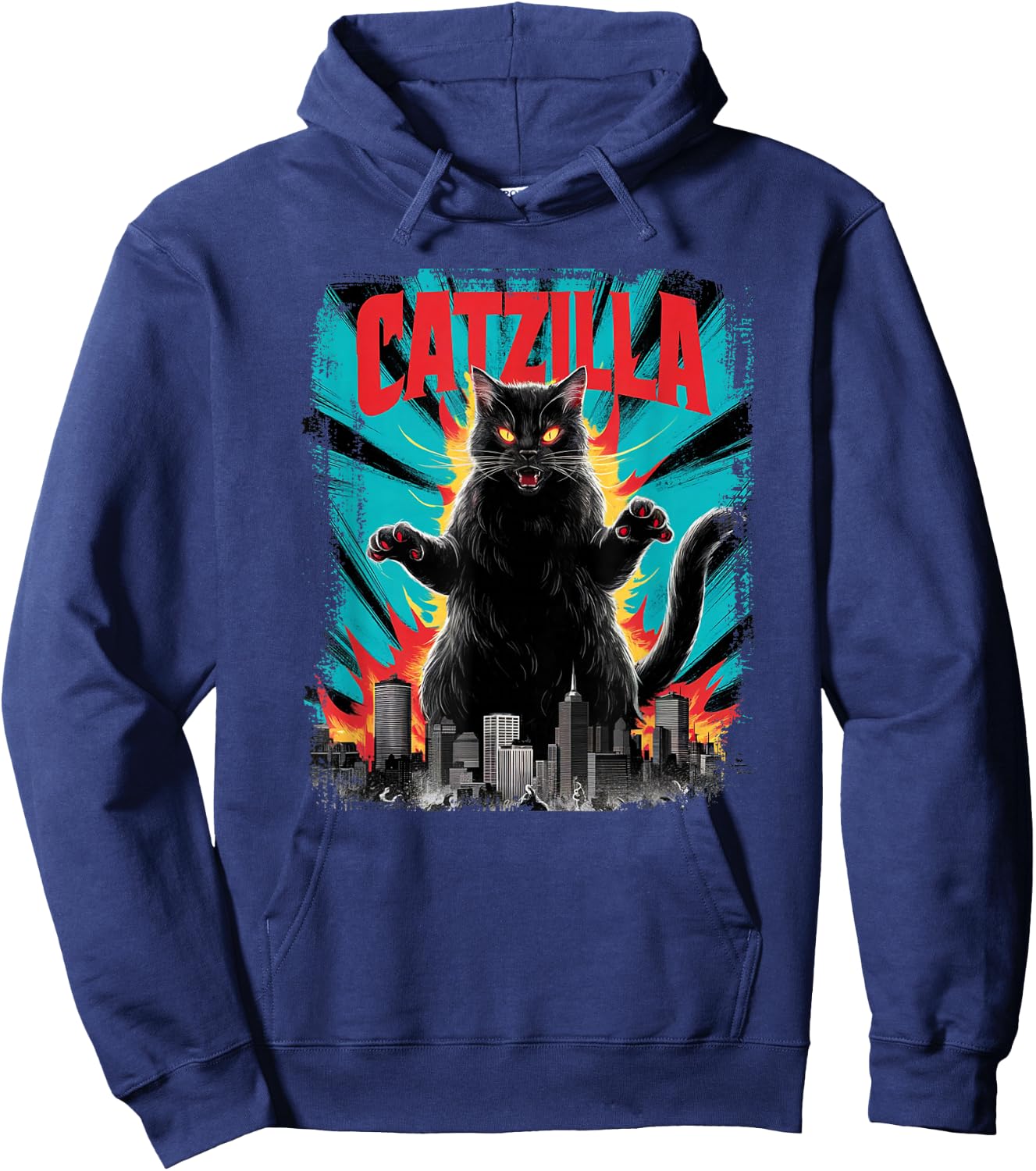 Catzilla Funny Cat Graphic Japanese Cityscape Hoodie - Hoodie | Navy