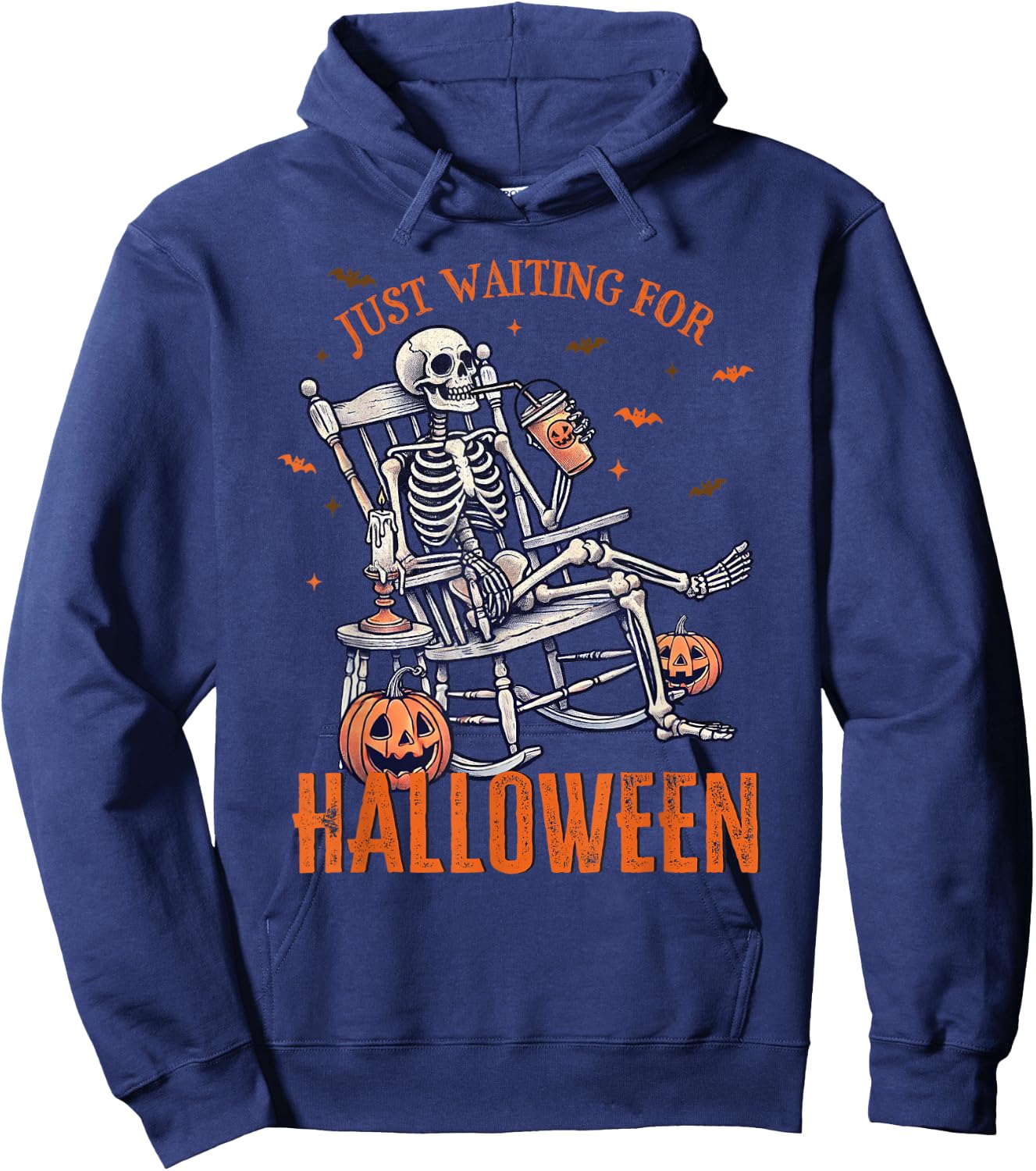 Funny Just Waiting For Halloween Skeleton Spooky Vibe Summer Men Women Hoodie - Hoodie | Navy