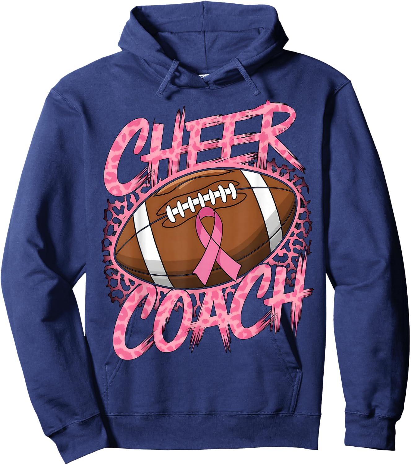 Football Cheer Coach Pink Ribbon Breast Cancer Awareness Hoodie - Hoodie | Navy