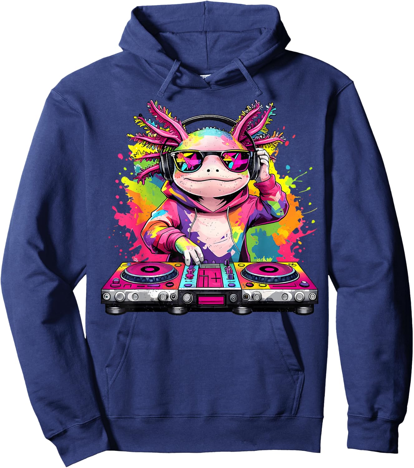 Kids Dj Axolotl Music Lover Rainbow DJ Dance Music Axolotl Hoodie - Hoodie | Navy