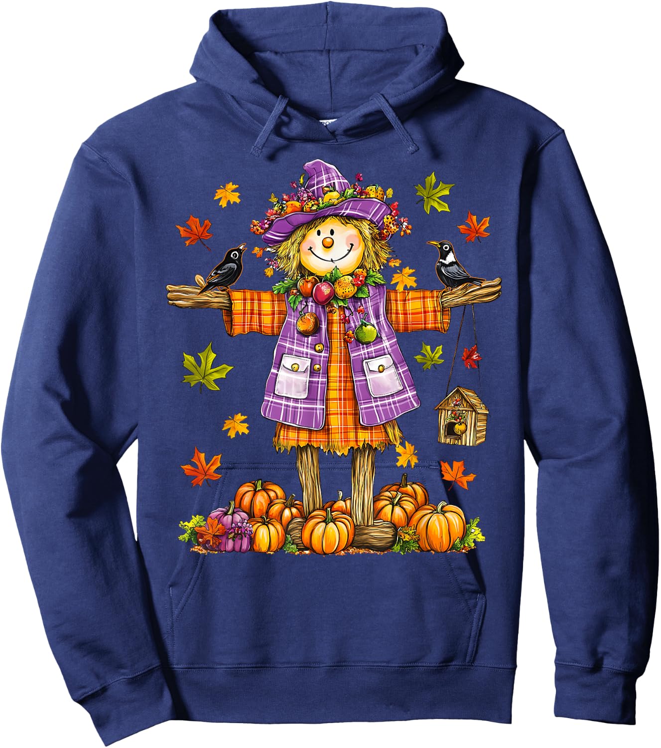 Scarecrow Autumn Fall Season Pumpkin Thanksgiving Halloween Hoodie - Hoodie | Navy