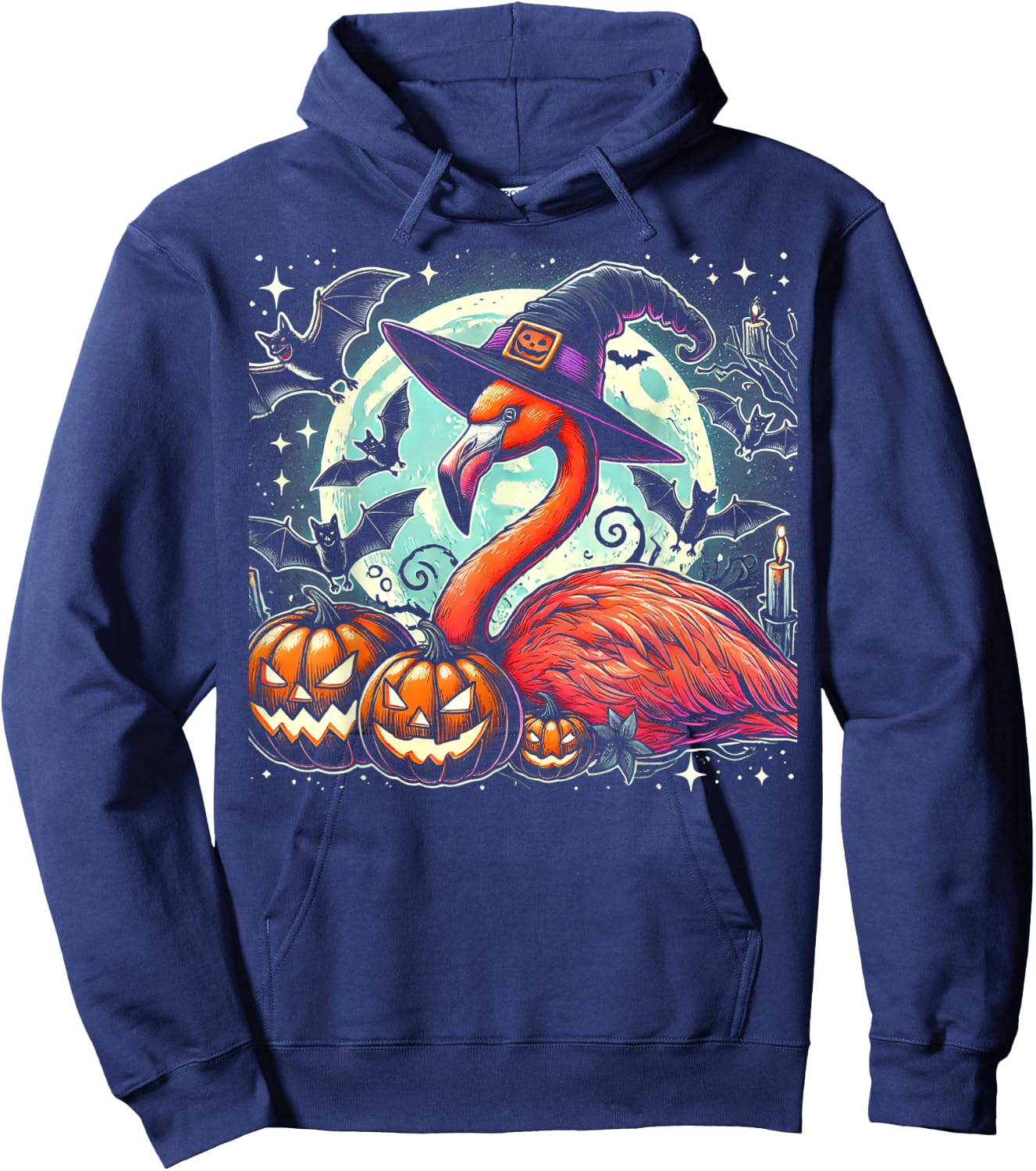 Flamingo Witch Halloween - Spooky Pumpkin Art Hoodie - Hoodie | Navy